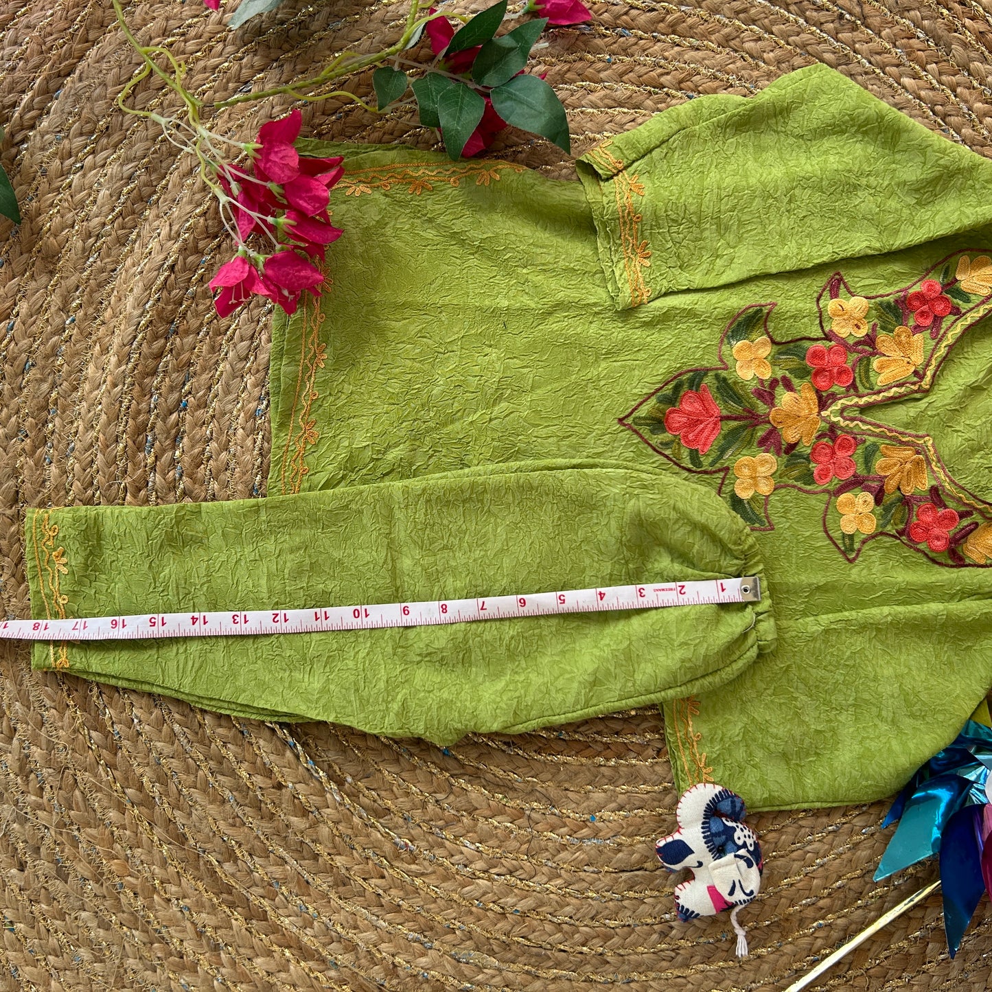 Green Kashmiri Kids Kurti Set (upto 2y)