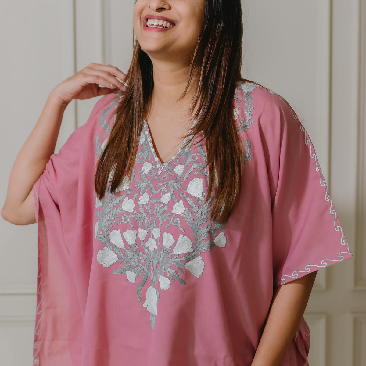 Tea Pink Tulip Cotton Kaftan Top