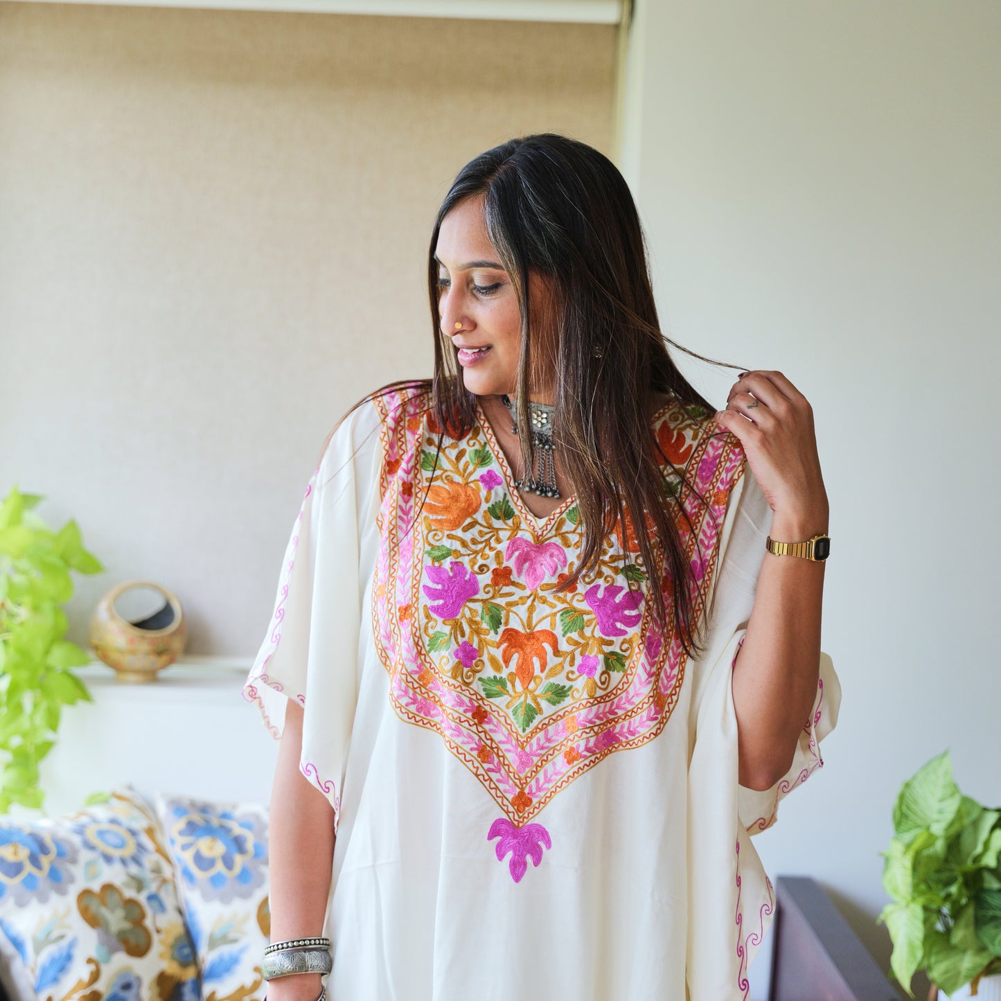 Off White Cotton Kaftan Co-ord Set