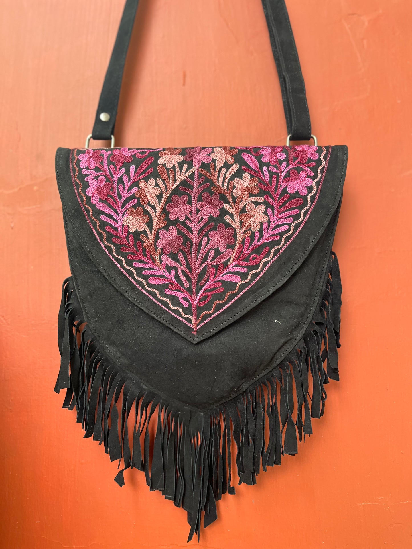 Black Kashmiri Sling Bags with Fringes 01