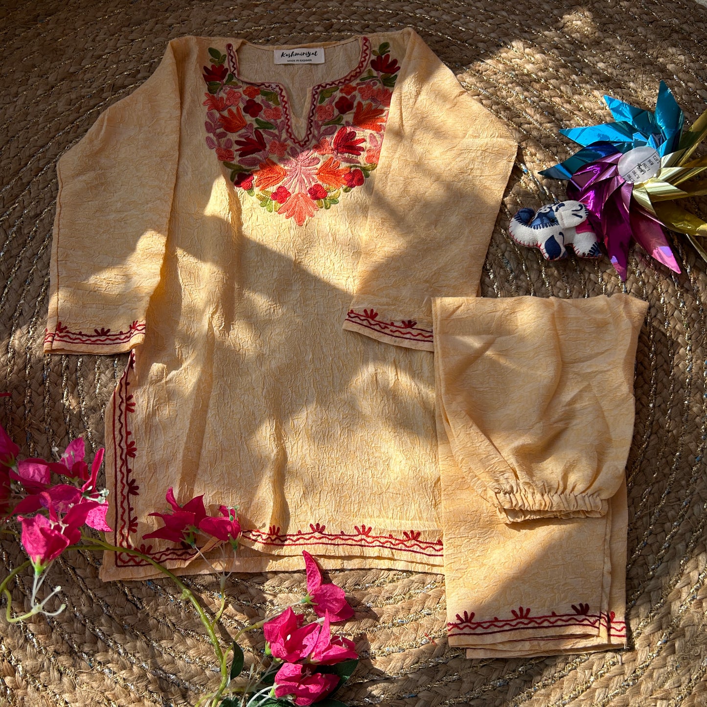 Beige Kashmiri Kids Kurti Set (3-4y)