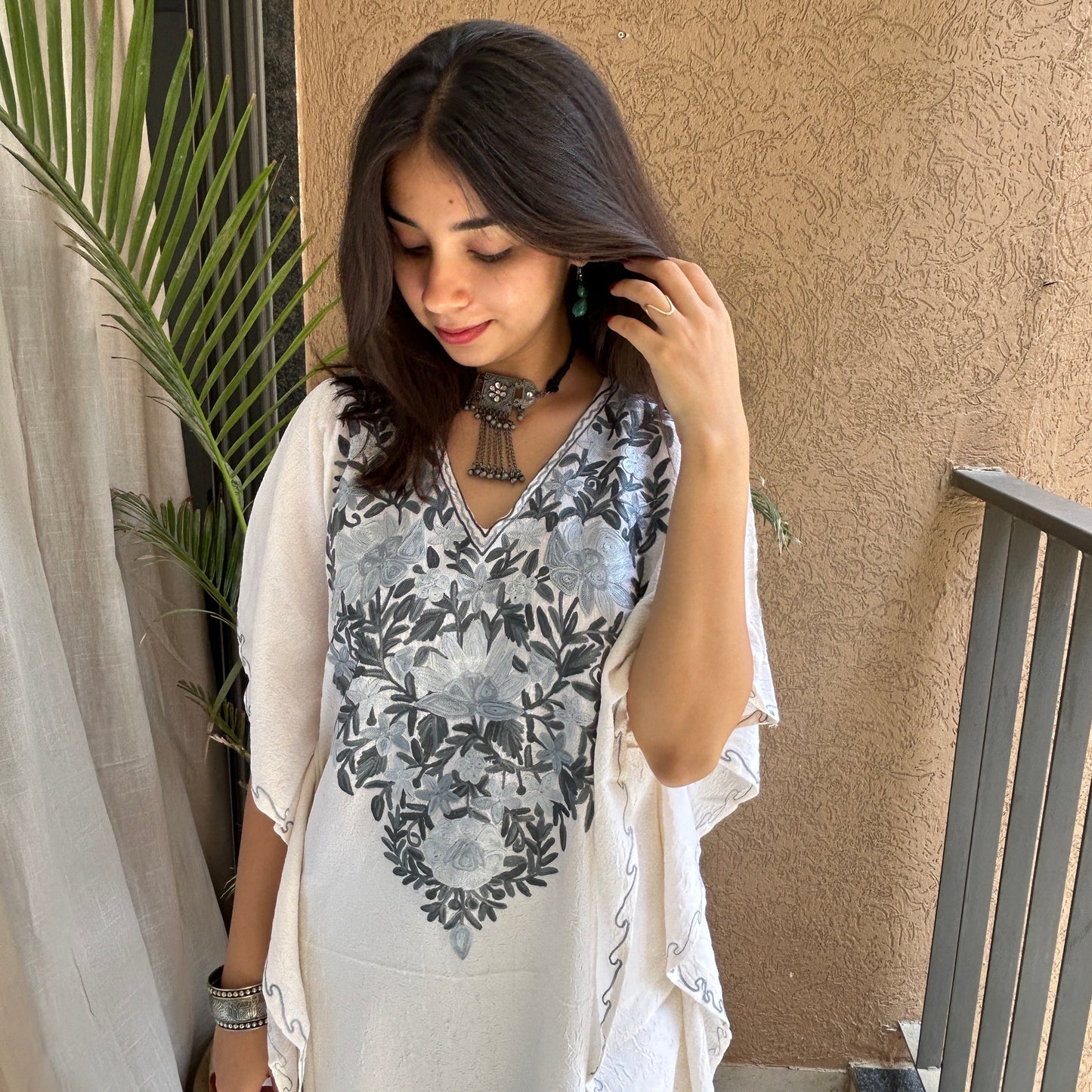 White and Blue Cotton Kaftan