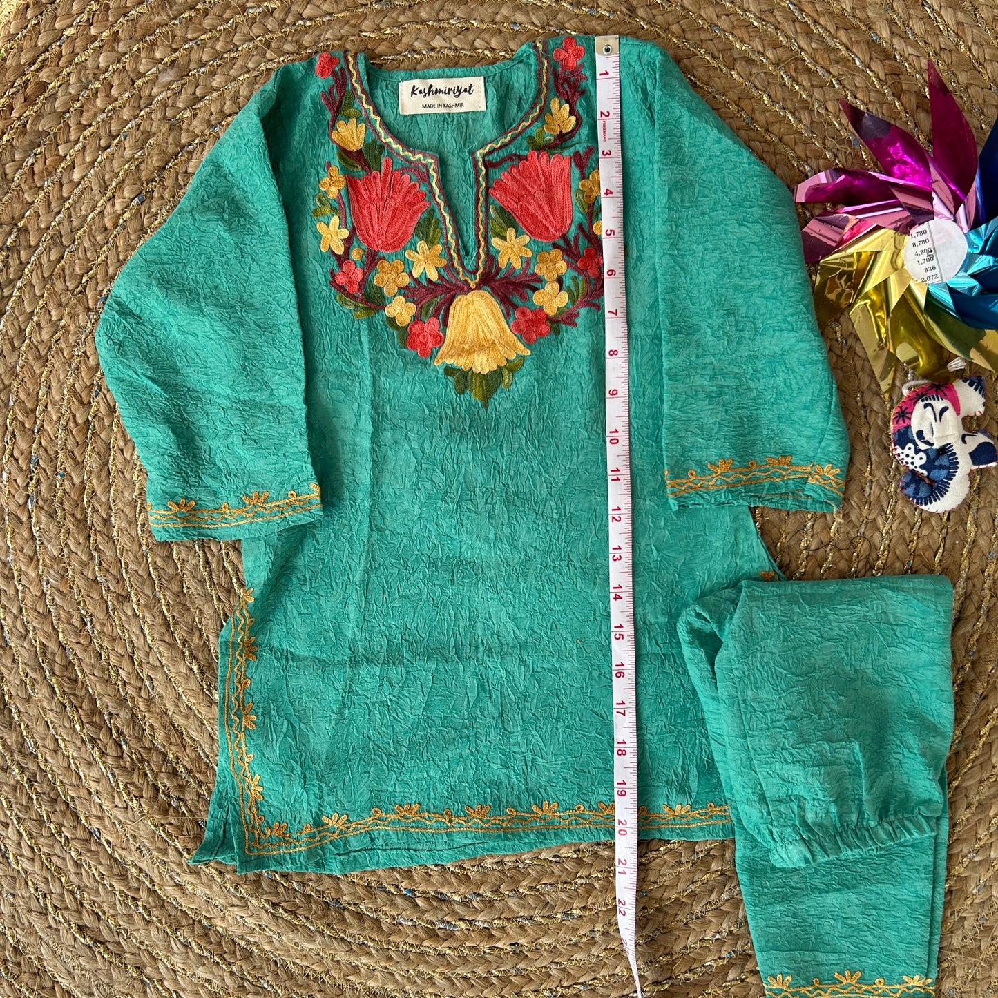 Blue Kashmiri Kids Kurti Set (upto 2y)