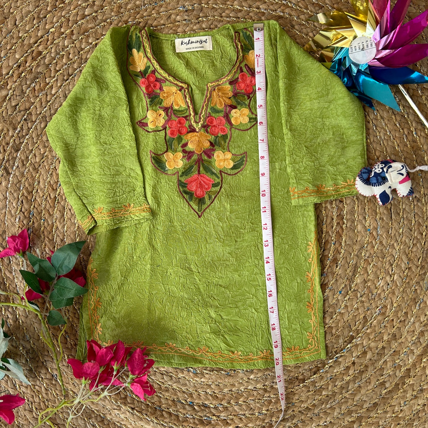 Green Kashmiri Kids Kurti Set (upto 2y)