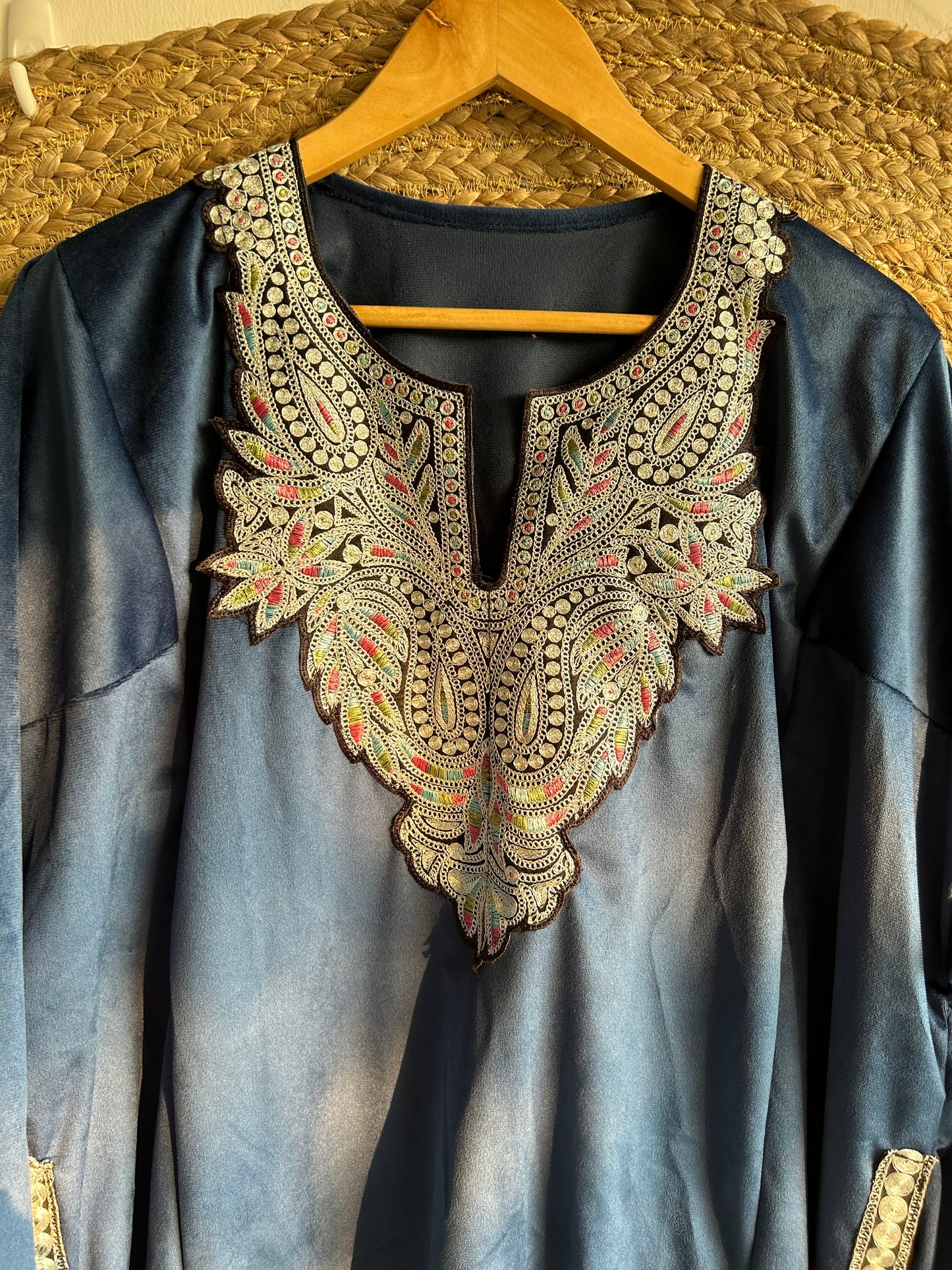 Kashmiri Blue Silver Multicolour Velvet Suit