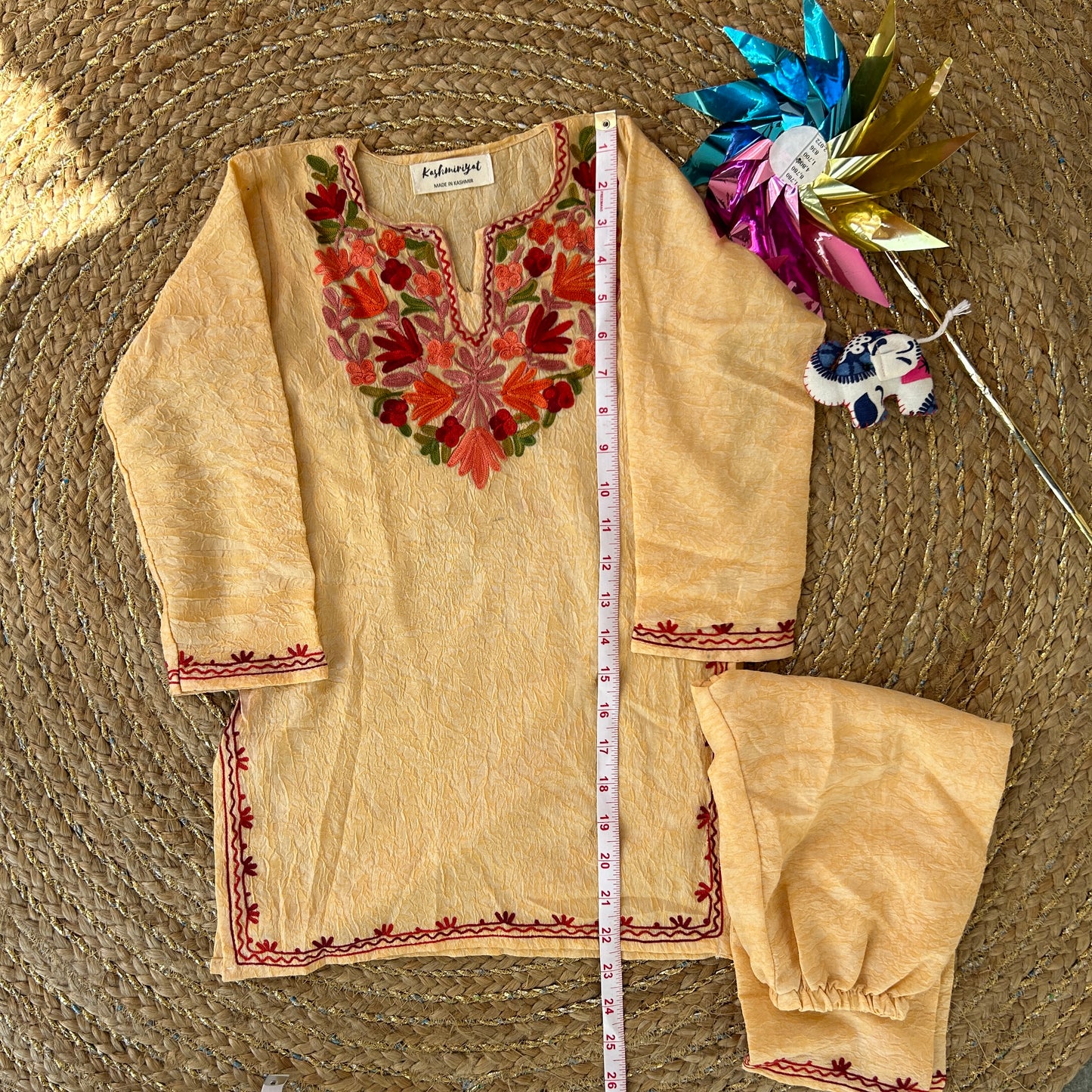 Beige Kashmiri Kids Kurti Set (2-3y)
