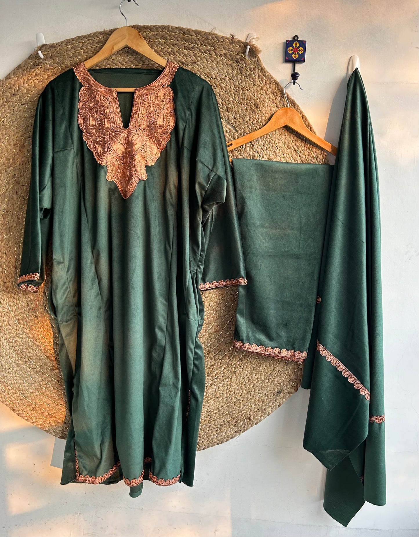 Kashmiri Dark Green Golden Velvet Suit