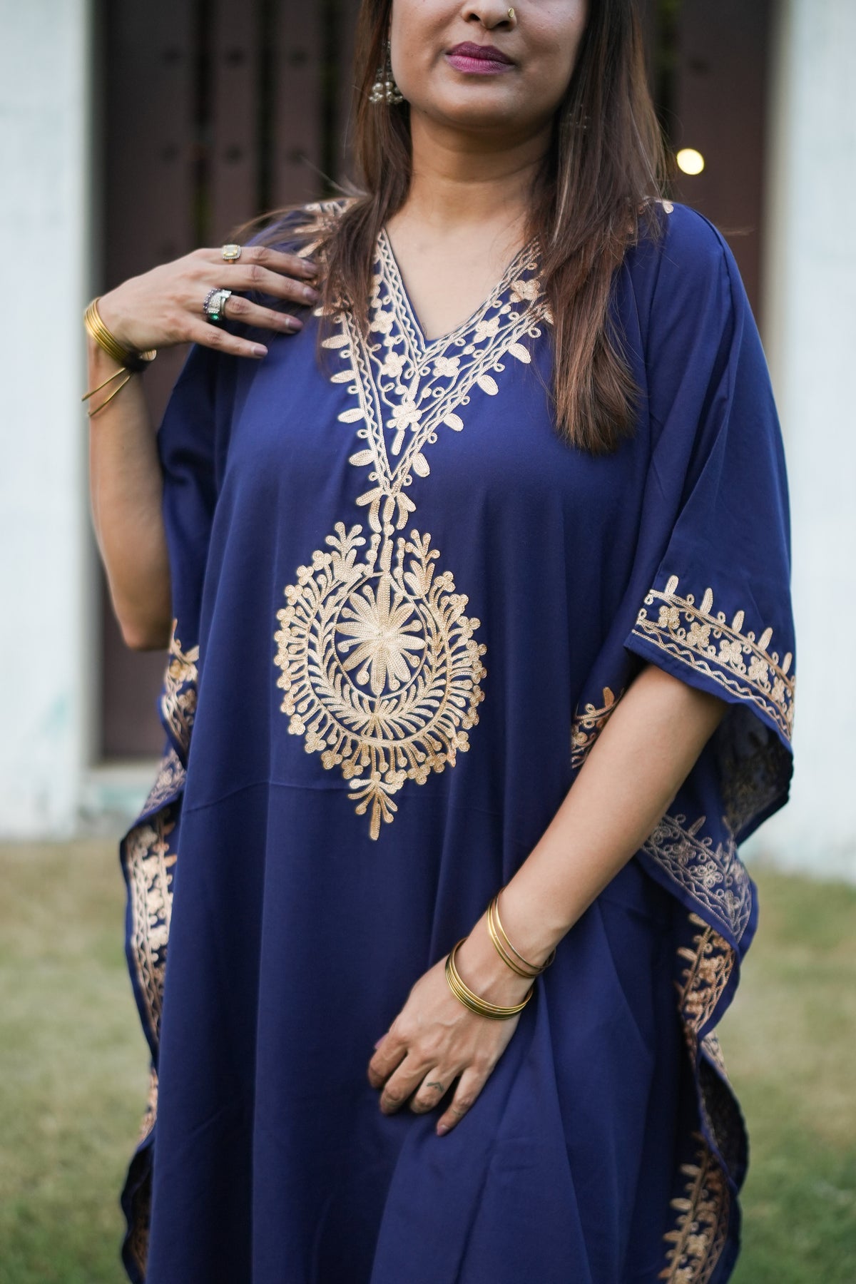 Blue Mughal Zari Kaftan Set