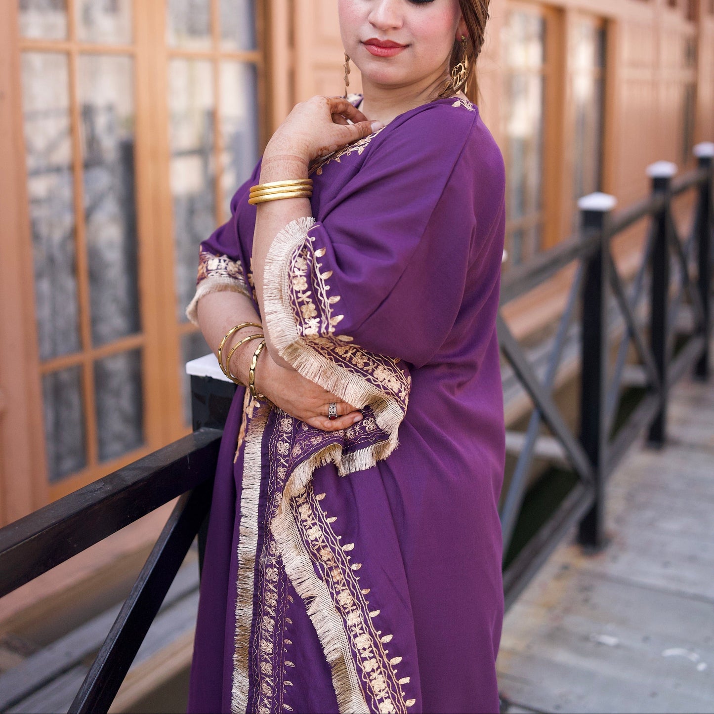 Purple Mughal Zari Kaftan Set