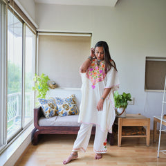 Off White Cotton Kaftan Co-ord Set