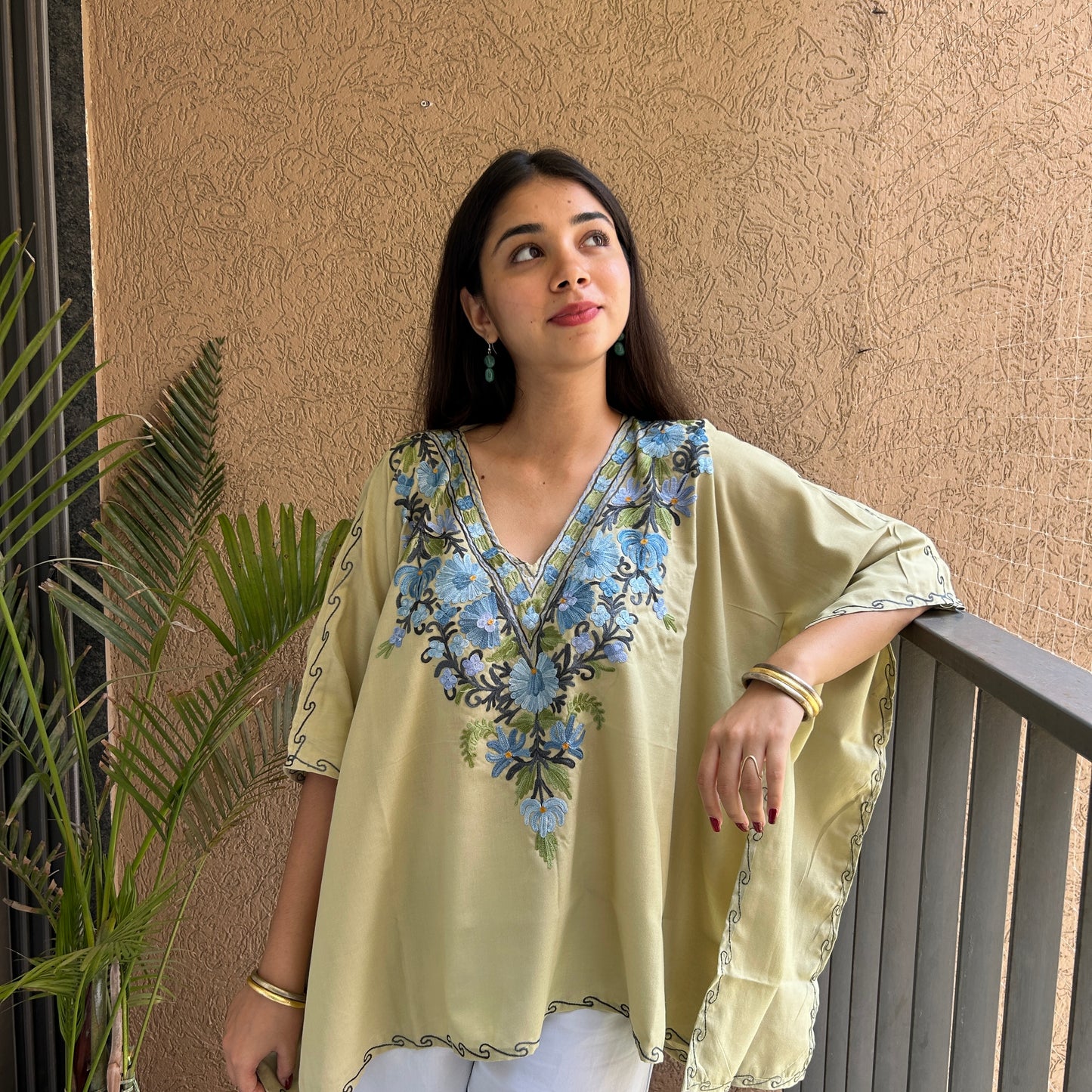 Green and Blue Cotton Kaftan Top
