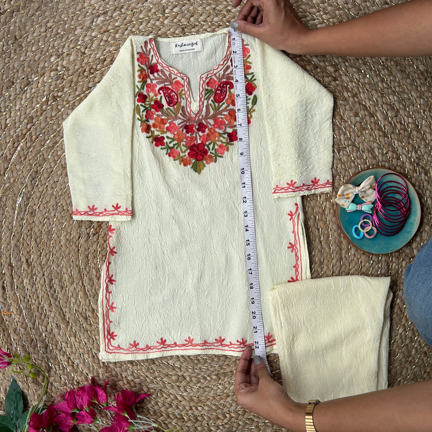 Mustard Kashmiri Kids Kurti Set (3-5y)