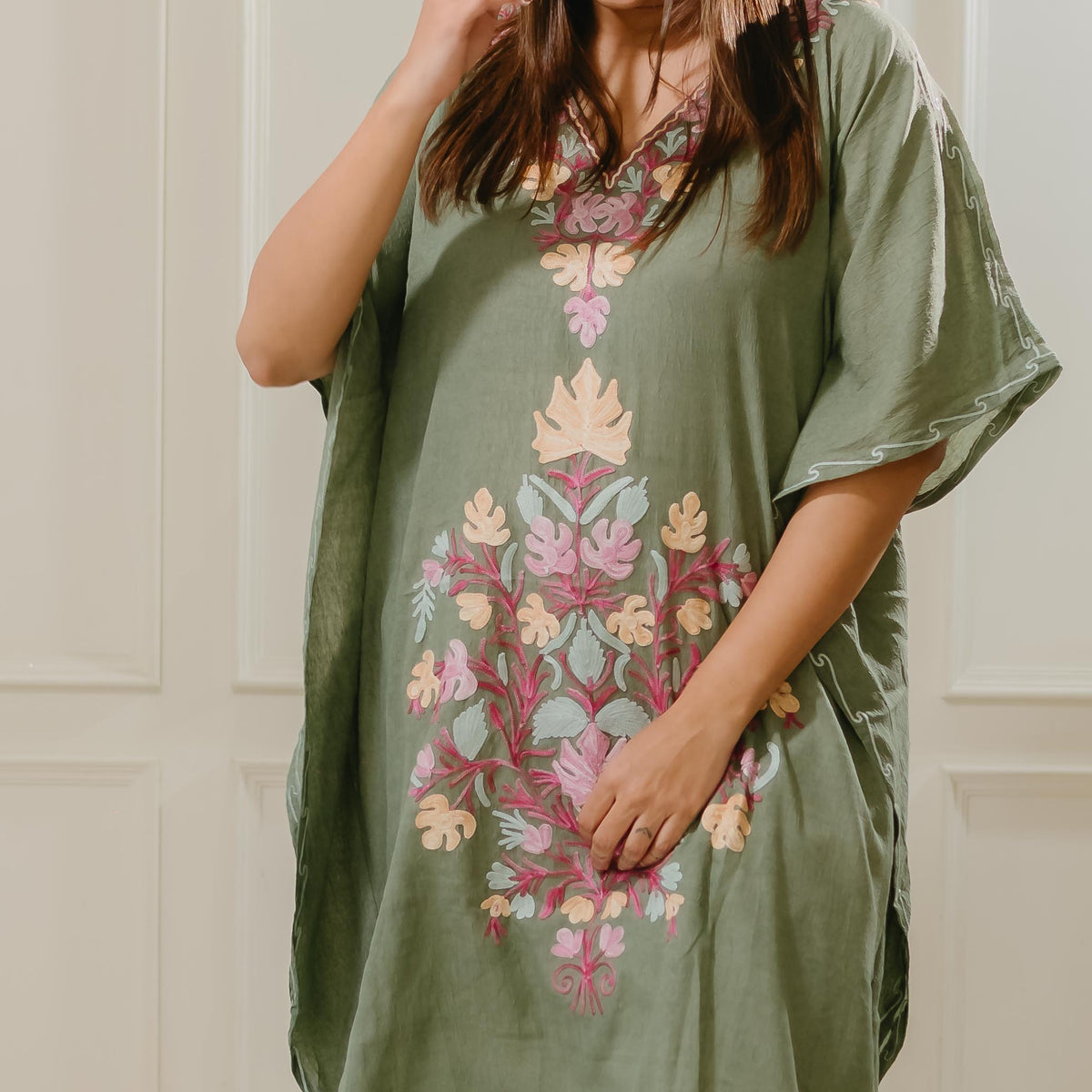 Green Chinar Cotton Kashmiri Kaftan