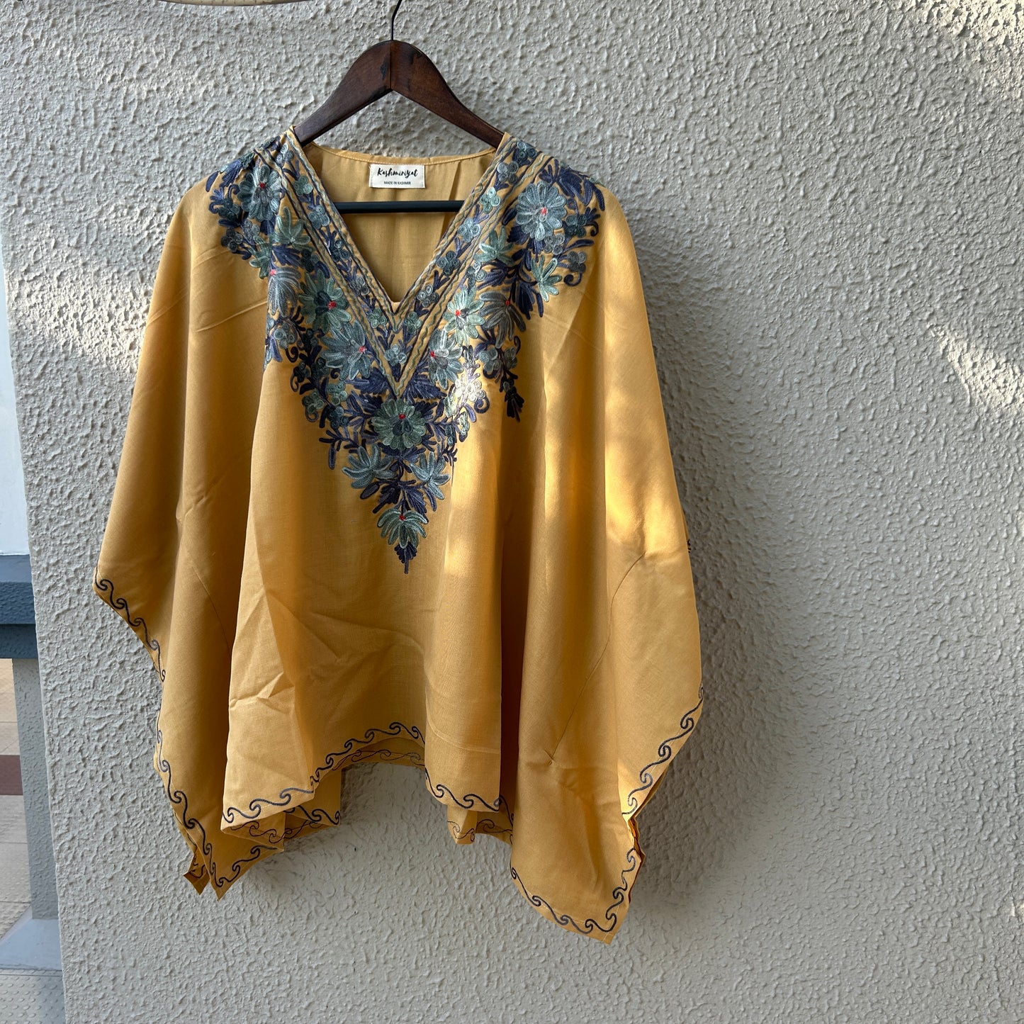 Beige and Blue Kashmiri Cotton Kaftan Top