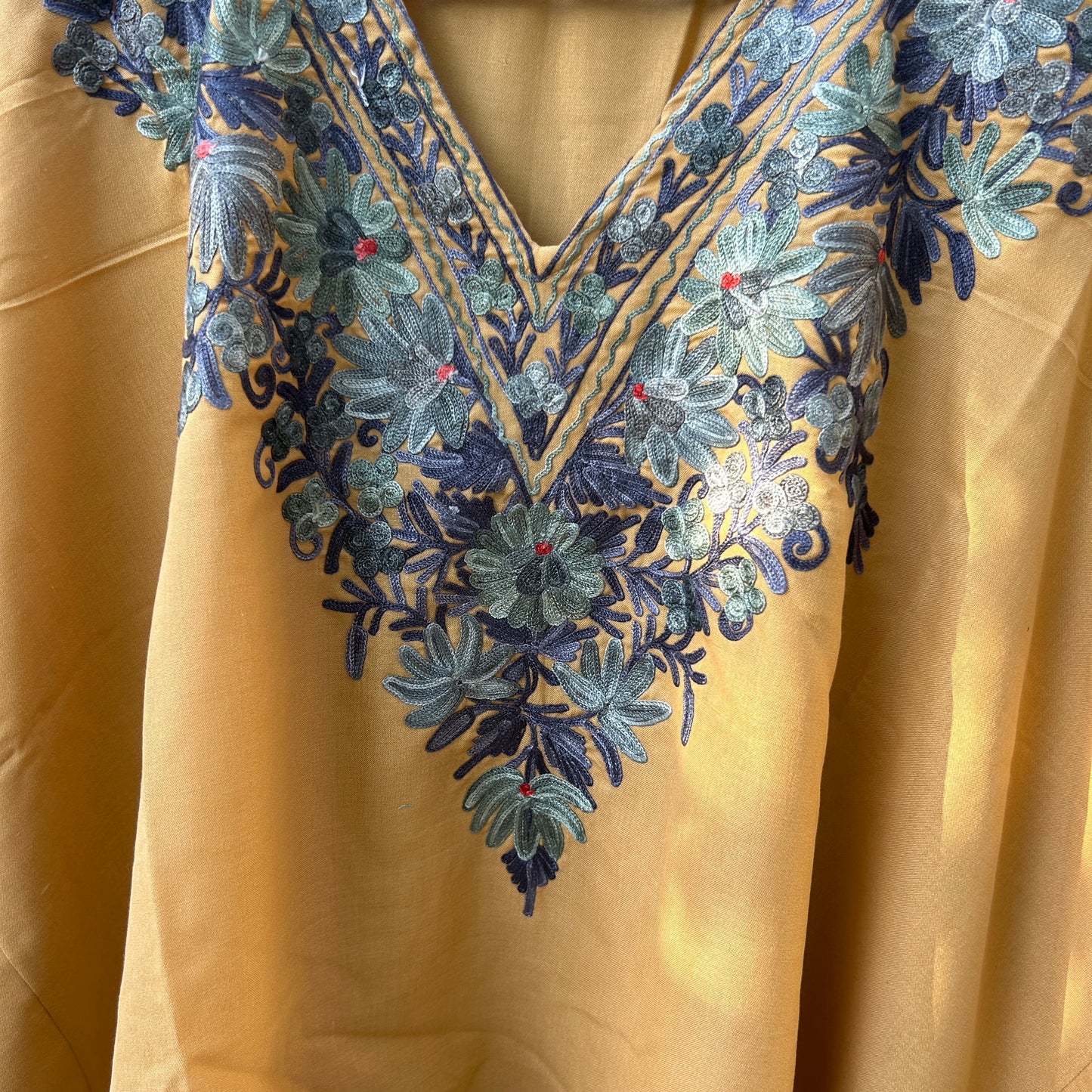 Beige and Blue Cotton Kaftan Top