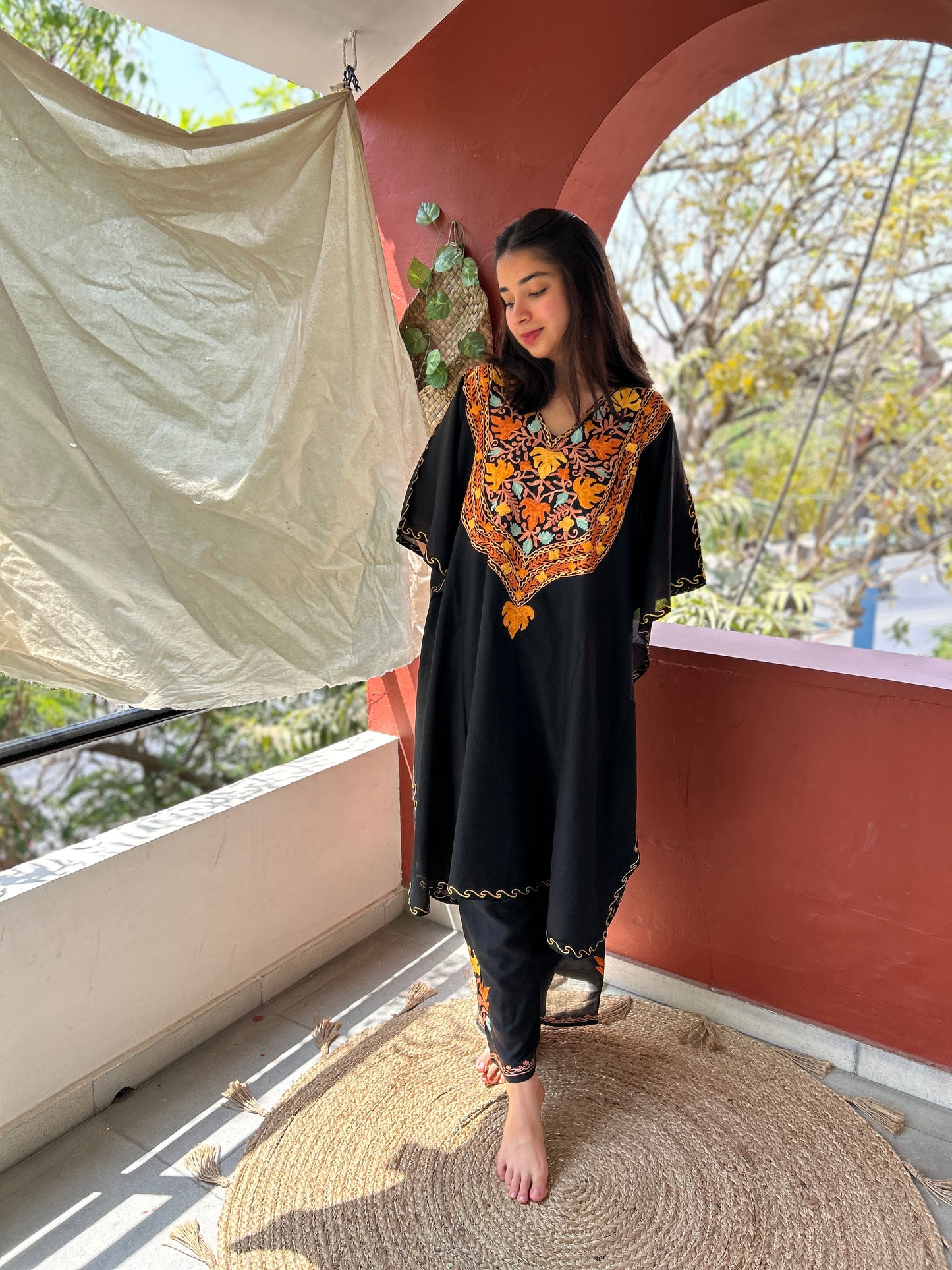 Black Kashmiri Kaftan Co-Cord Set