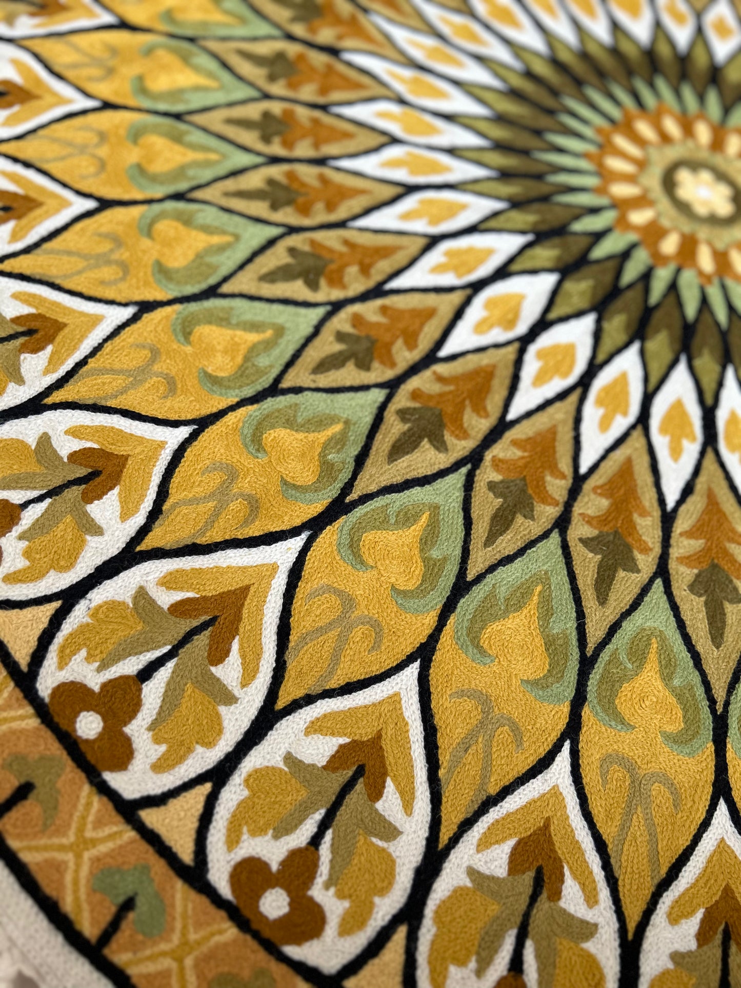 Sunflower Round Hand Embroidered Chainstitch Rug