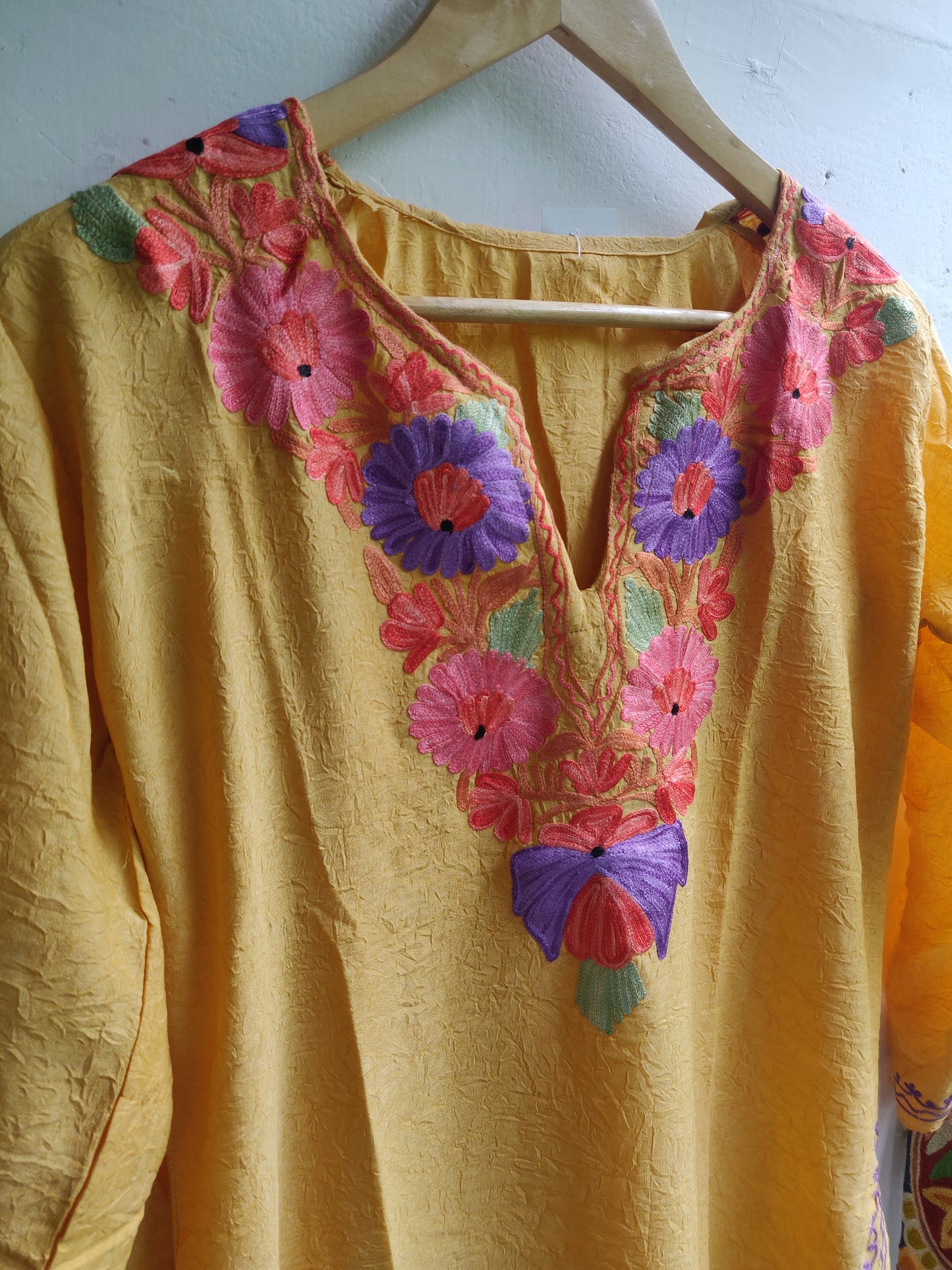 Yellow Purple Motifs Kashmiri Kurti