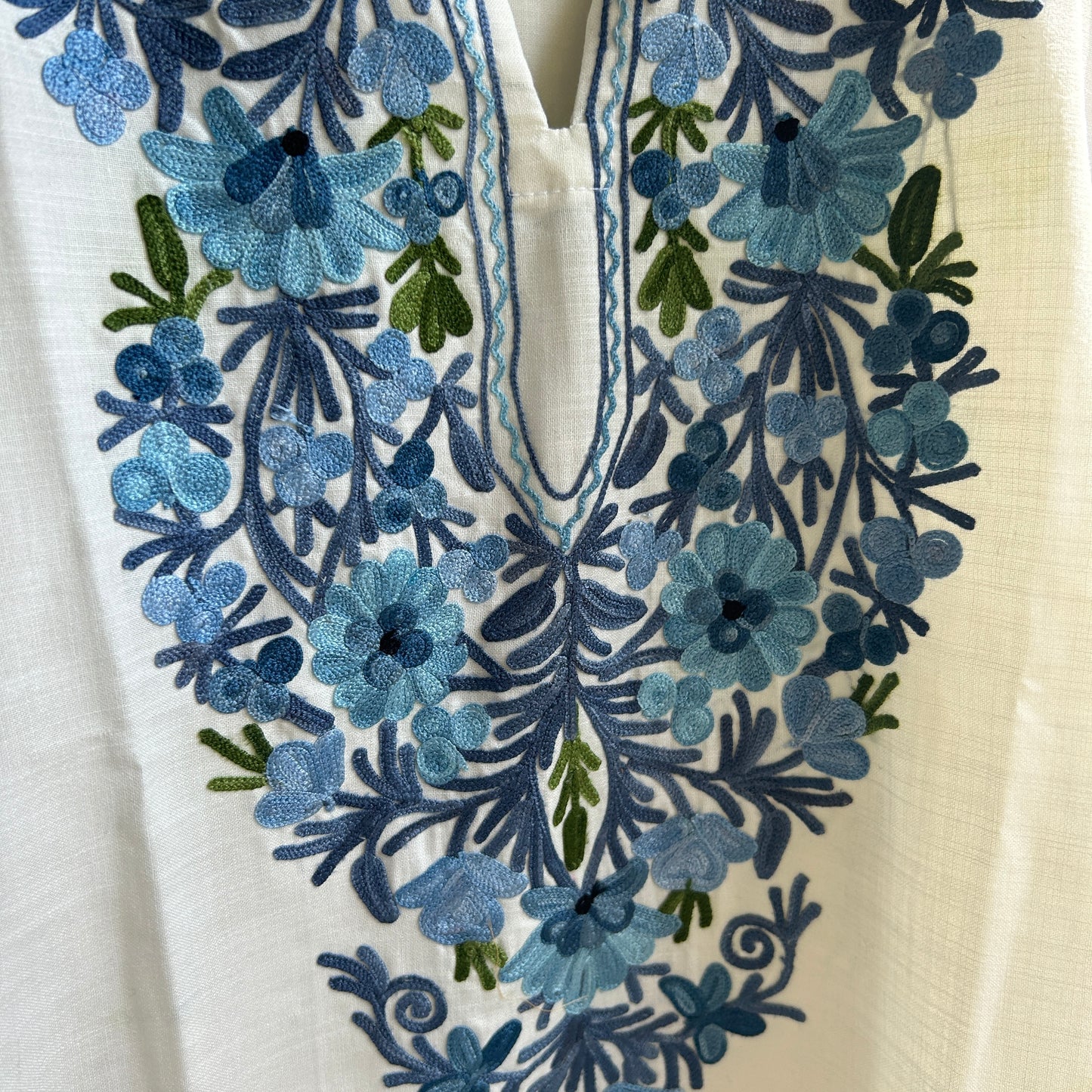 White Blue Floral Kashmiri Kurti
