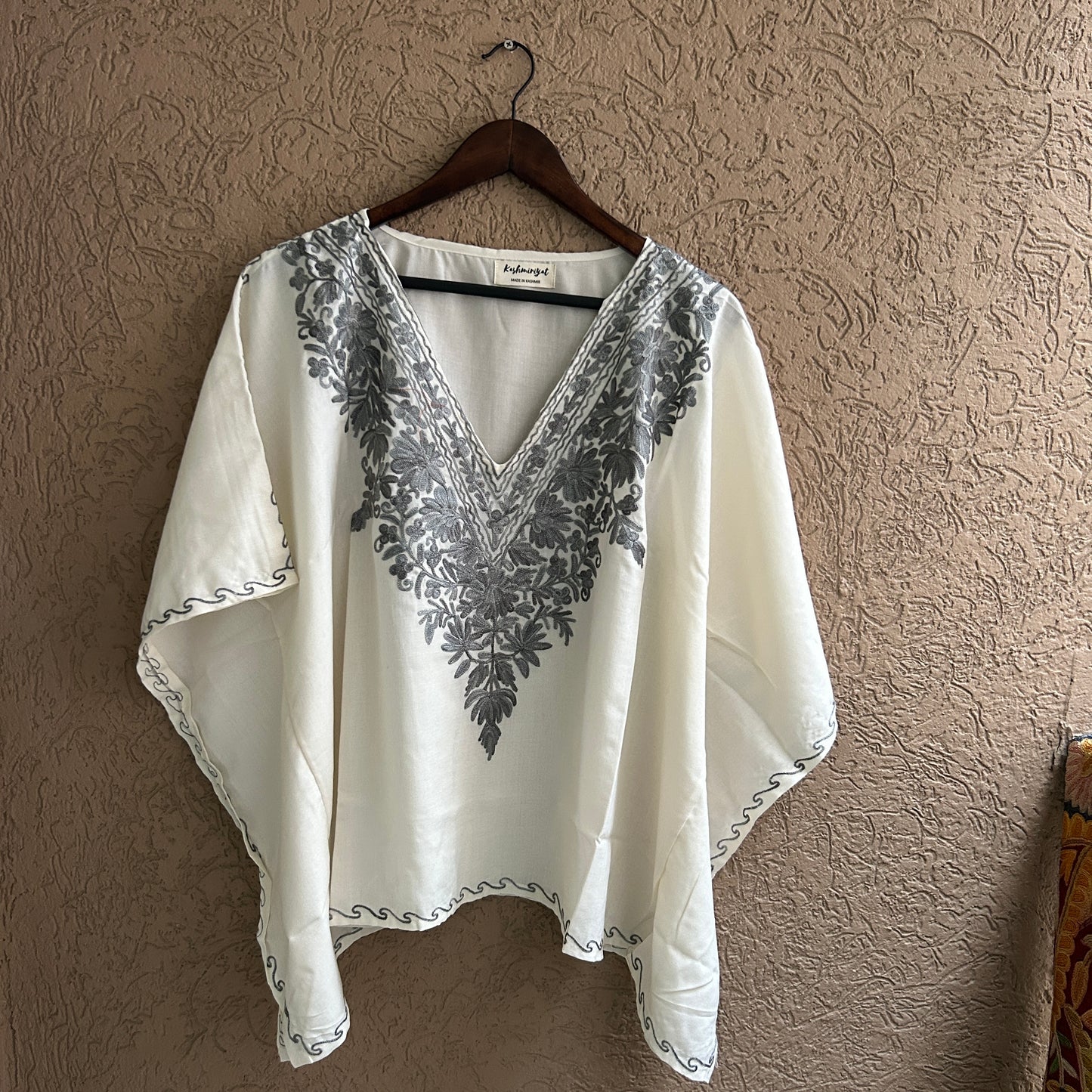 White & Grey Cotton Kaftan Top