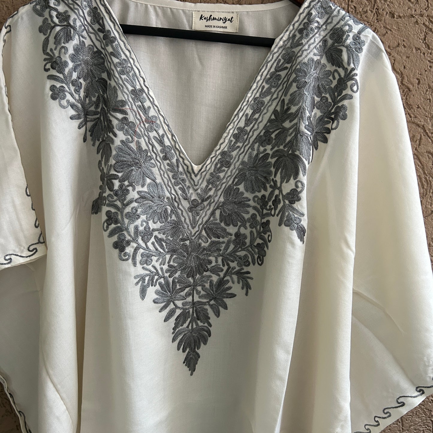 White & Grey Cotton Kaftan Top
