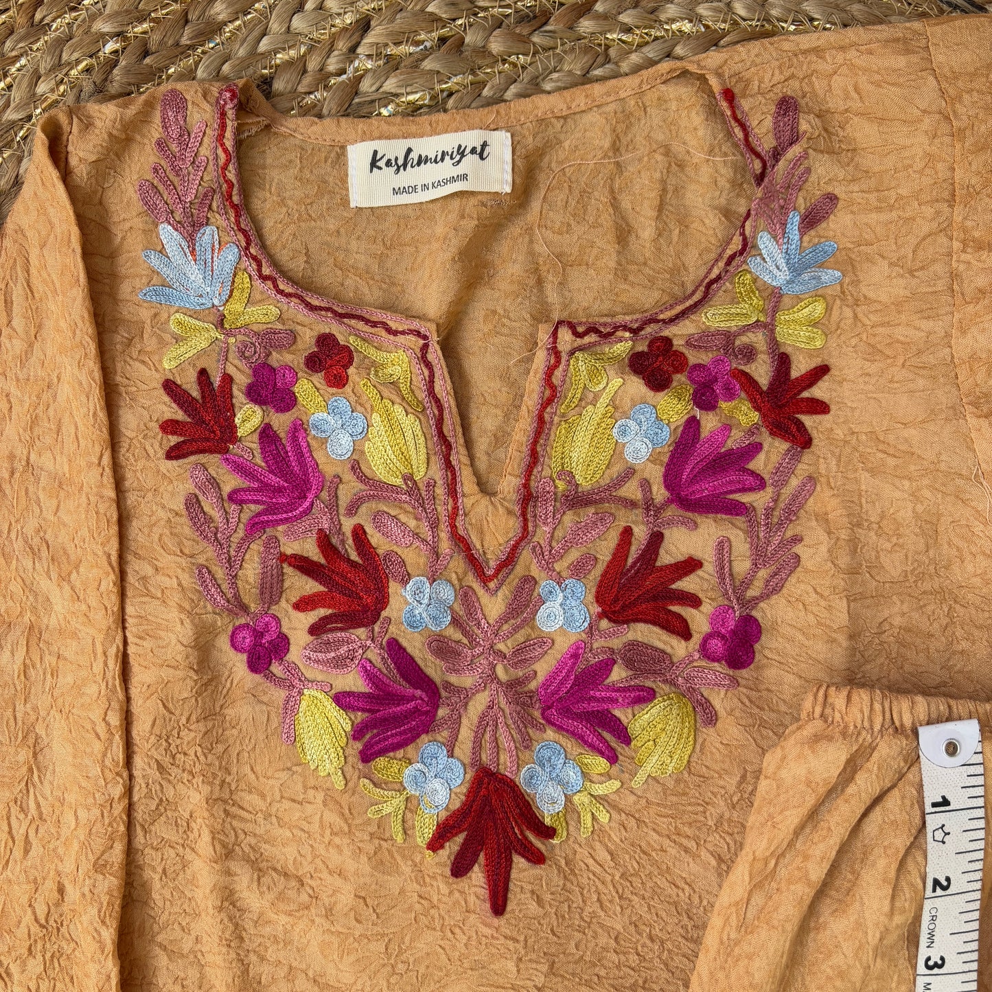 Beige Kashmiri Kids Kurti Set (3-5y)