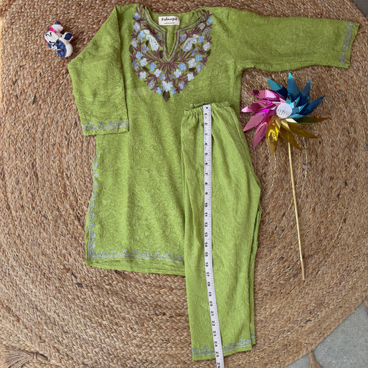 Green Kashmiri Kids Kurti Set (3-5y)