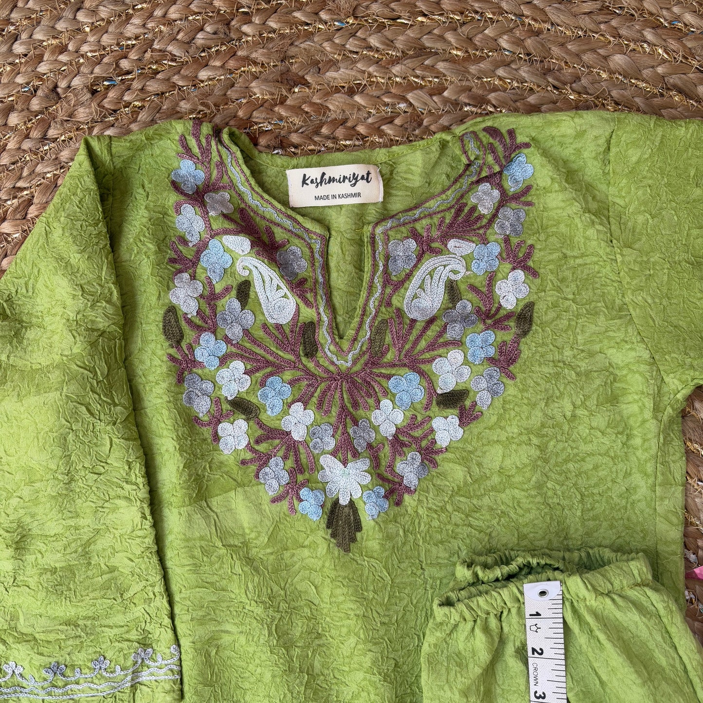 Green Kashmiri Kids Kurti Set (3-5y)