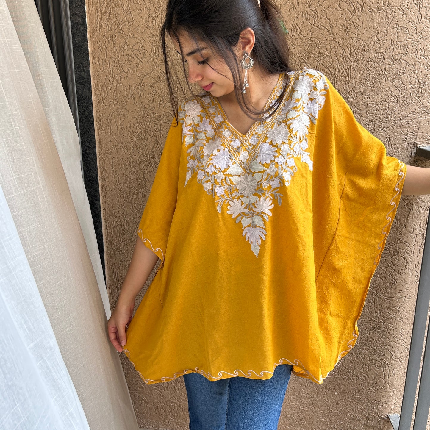 Mustard Cotton Kaftan Top