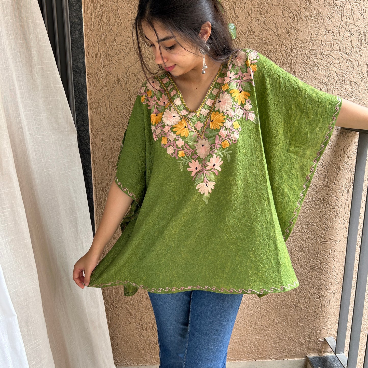 Green Cotton Kaftan Top