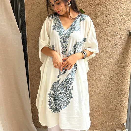 White Paisley Cotton Kaftan