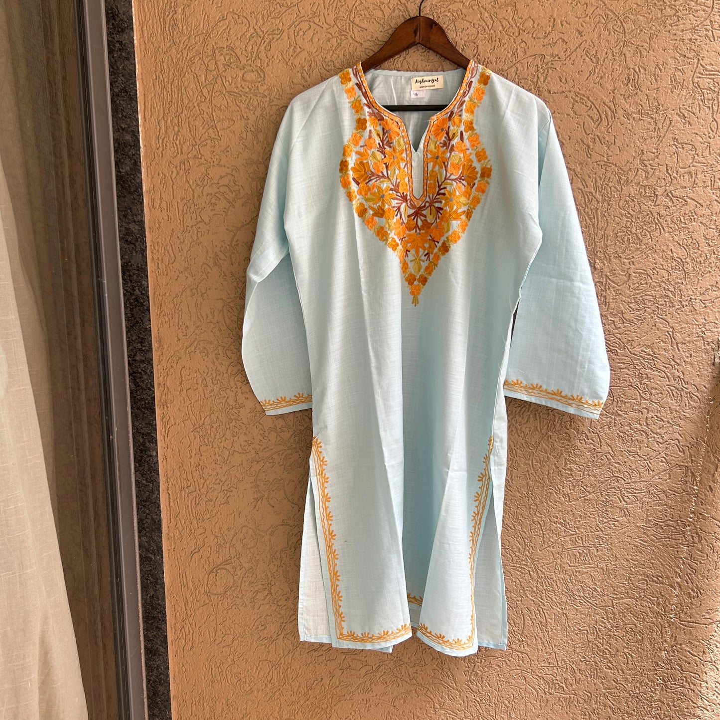 Powder Blue Cototn Kashmiri Kurti (Size 46)