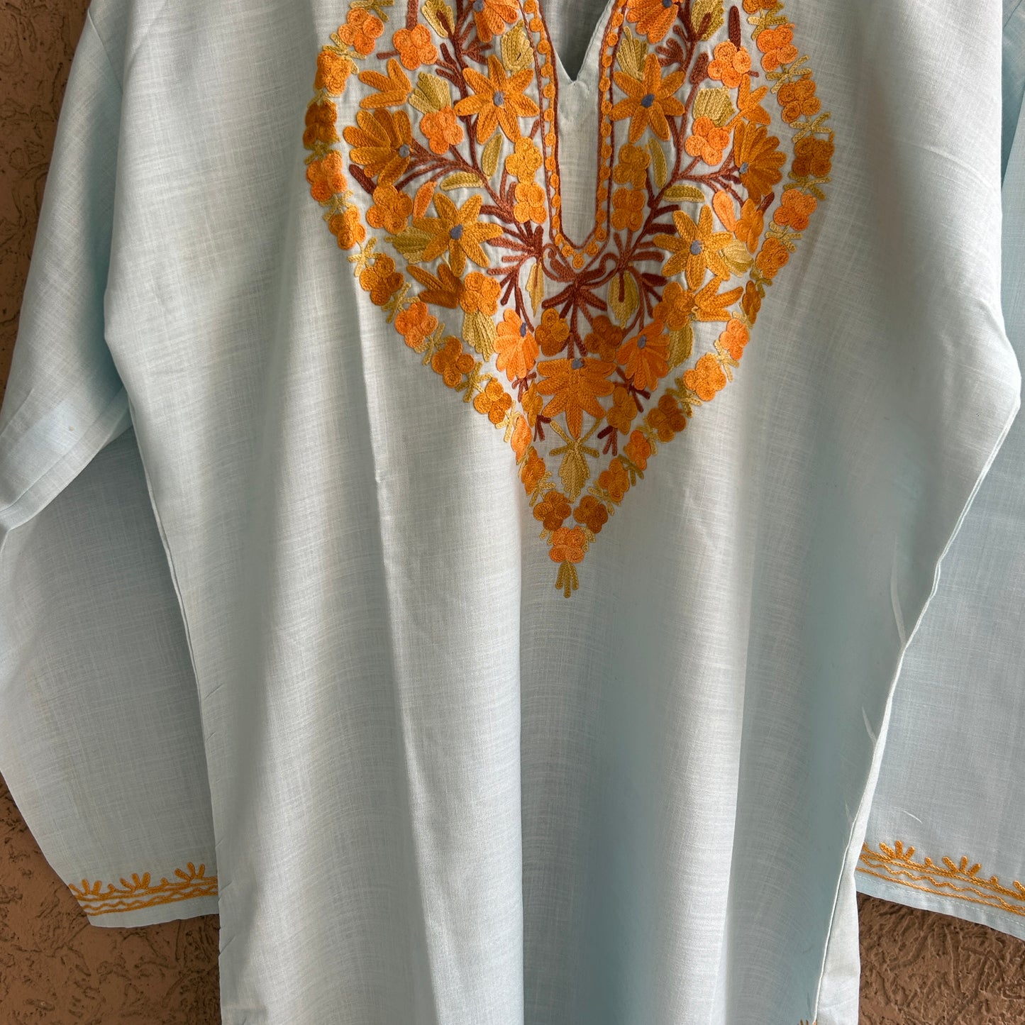 Powder Blue Cototn Kashmiri Kurti (Size 46)