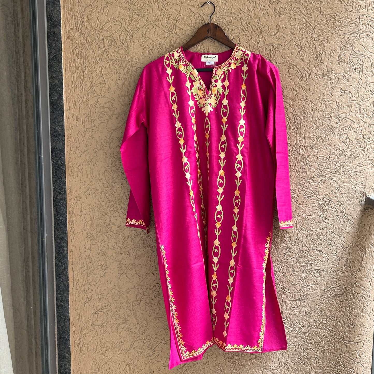 Pink Cotton Kashmiri Kurti (Size 44)