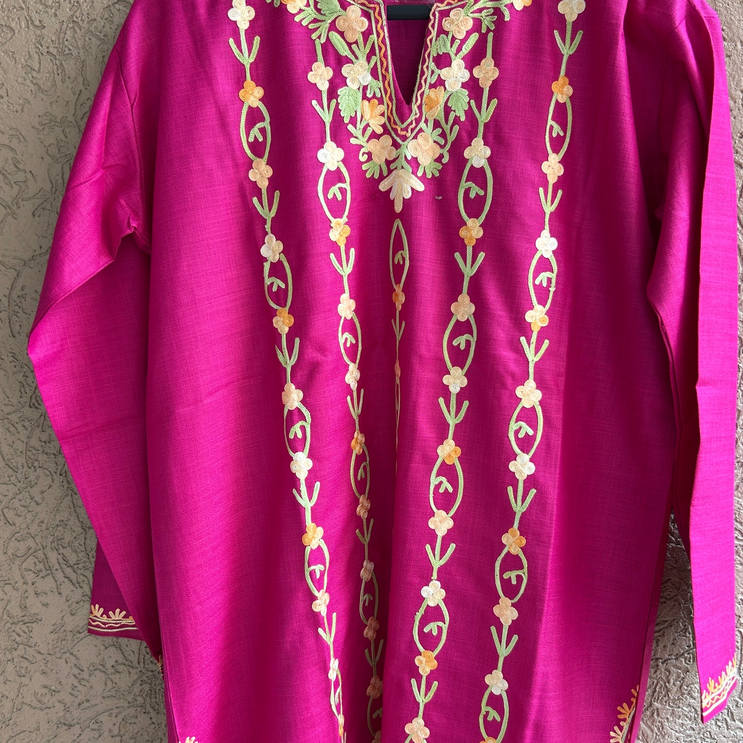 Pink Cotton Kashmiri Kurti (Size 44)