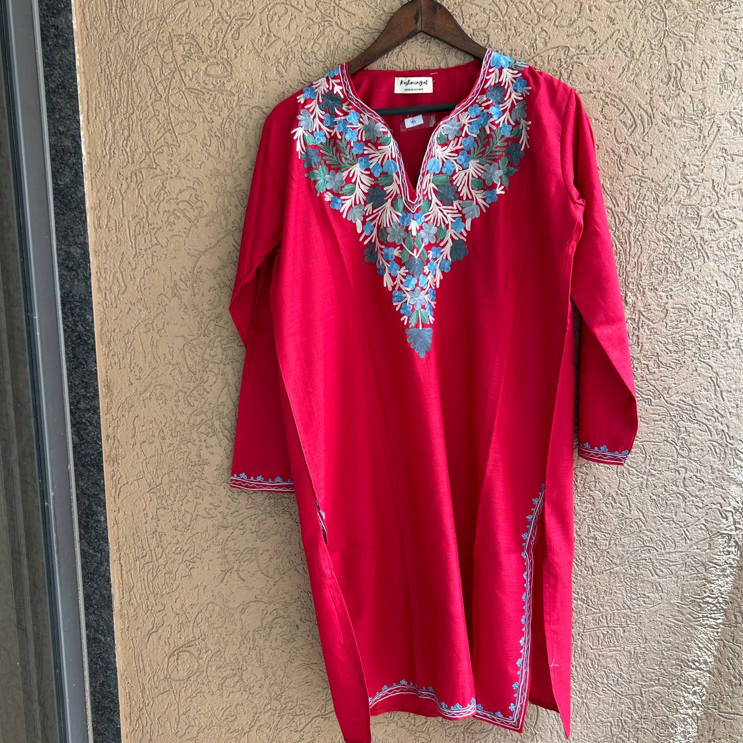 Red Cotton Kashmiri Kurti (Size 44)