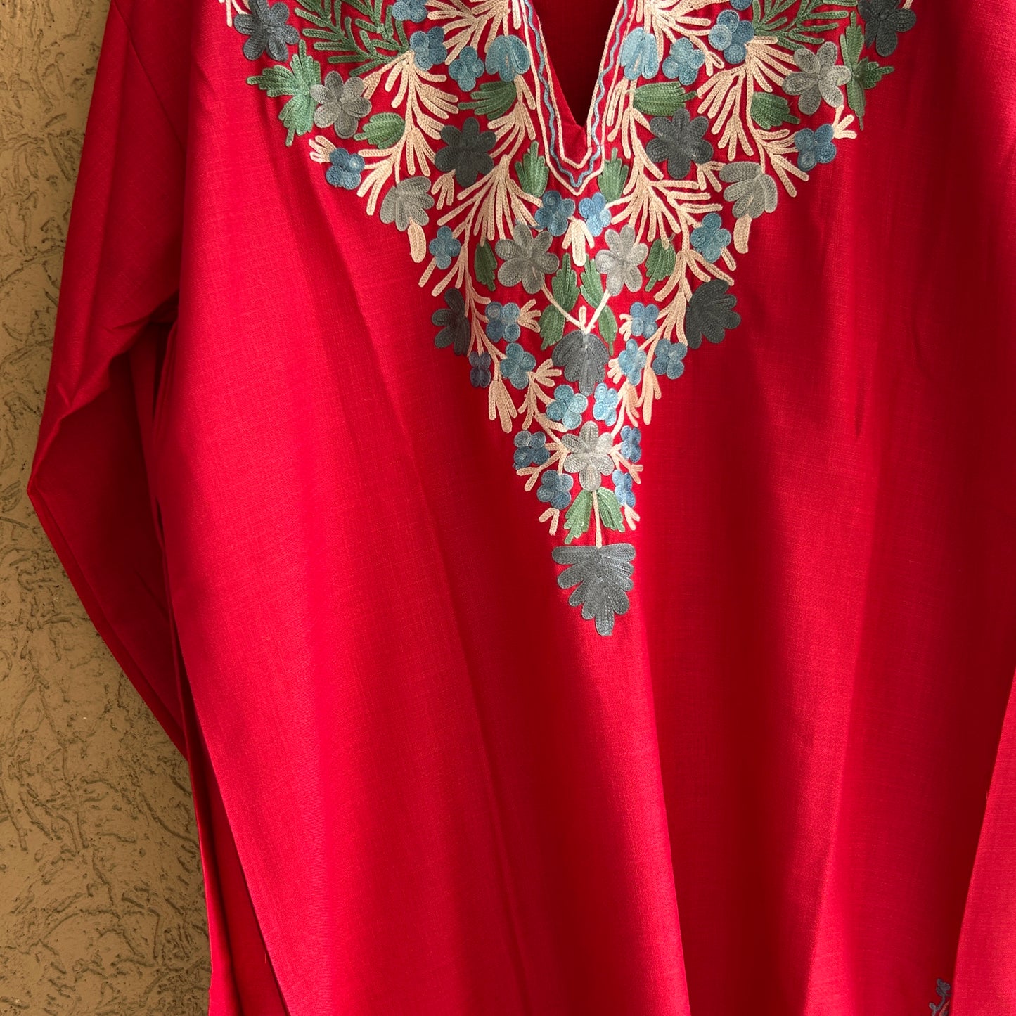 Red Cotton Kashmiri Kurti (Size 44)