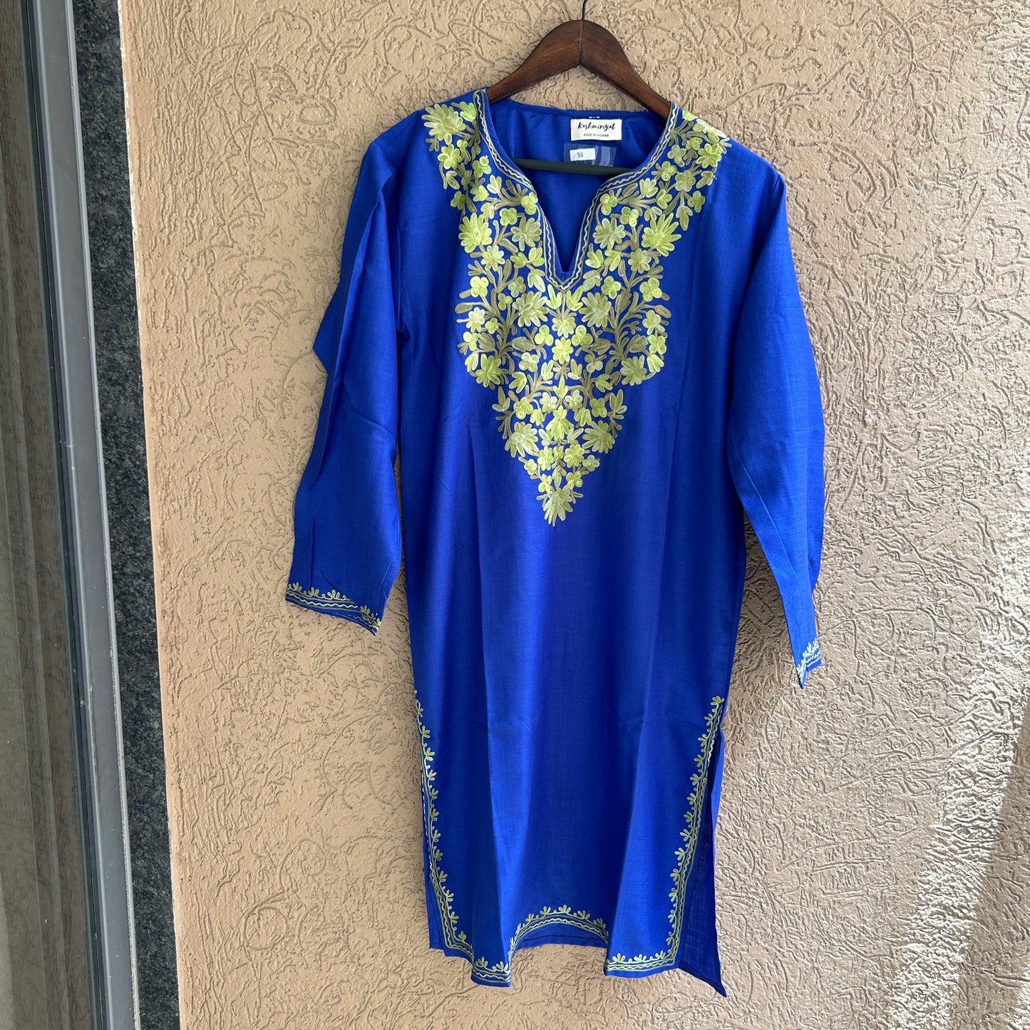Blue Cotton Kashmiri Kurti (Size 38)