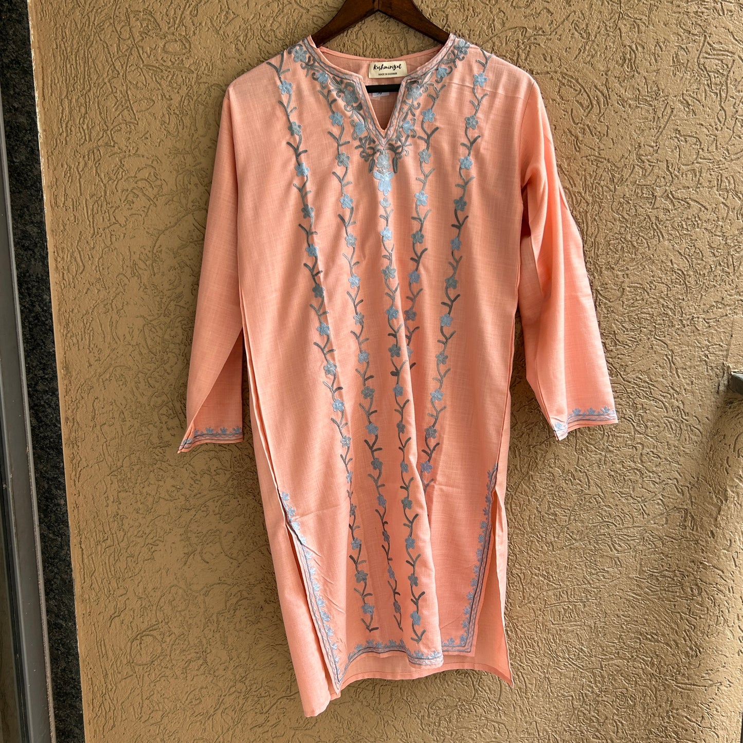 Peach Cotton Kashmiri Kurti (Size 38)