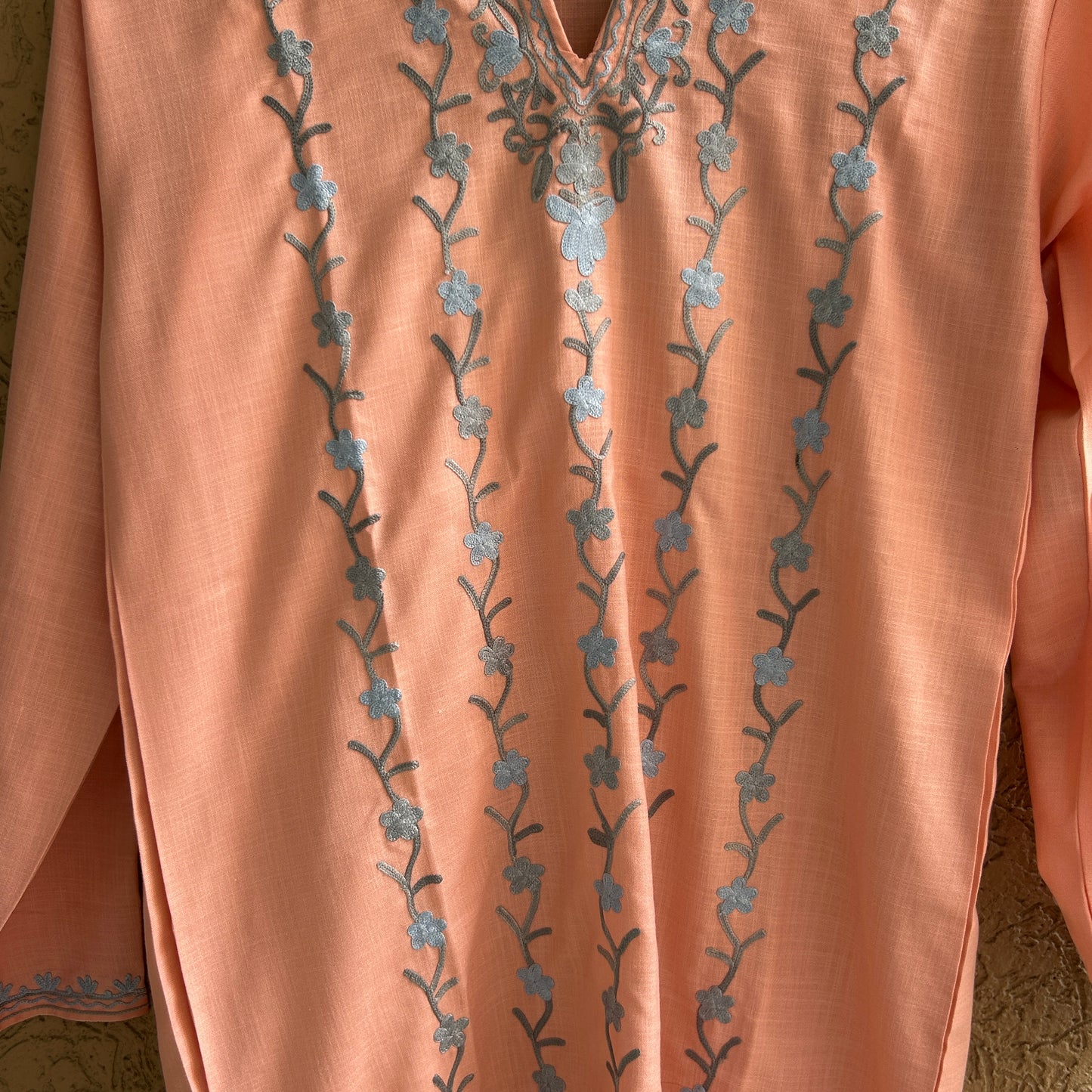 Peach Cotton Kashmiri Kurti (Size 38)