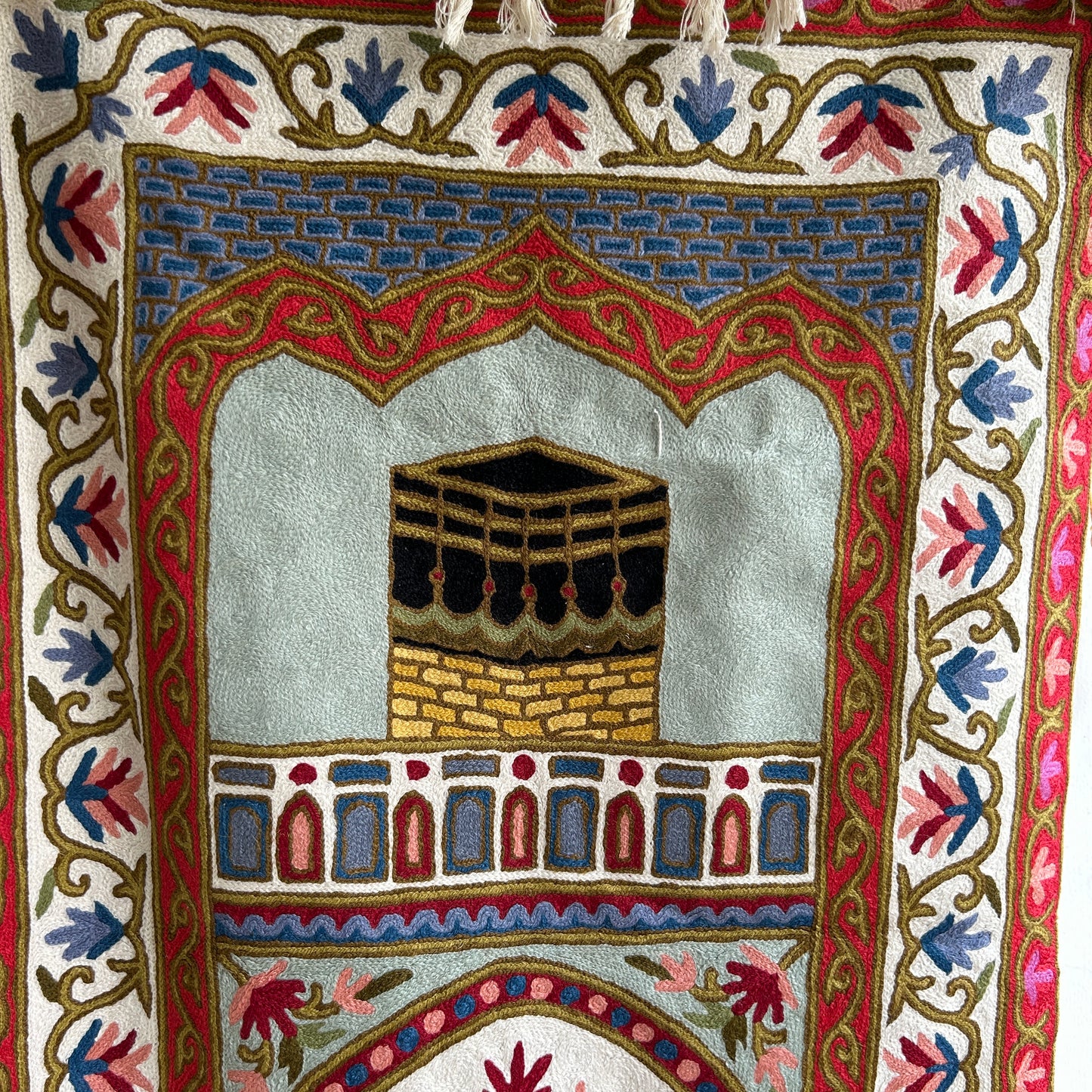 Kashmiri Prayer Rug with Mecca Motif