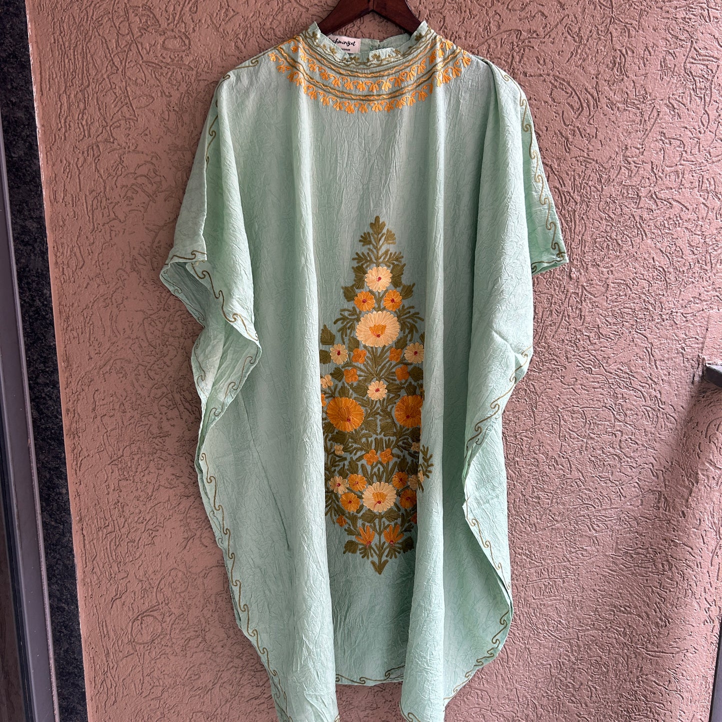 Green Cotton Kaftan with Collar
