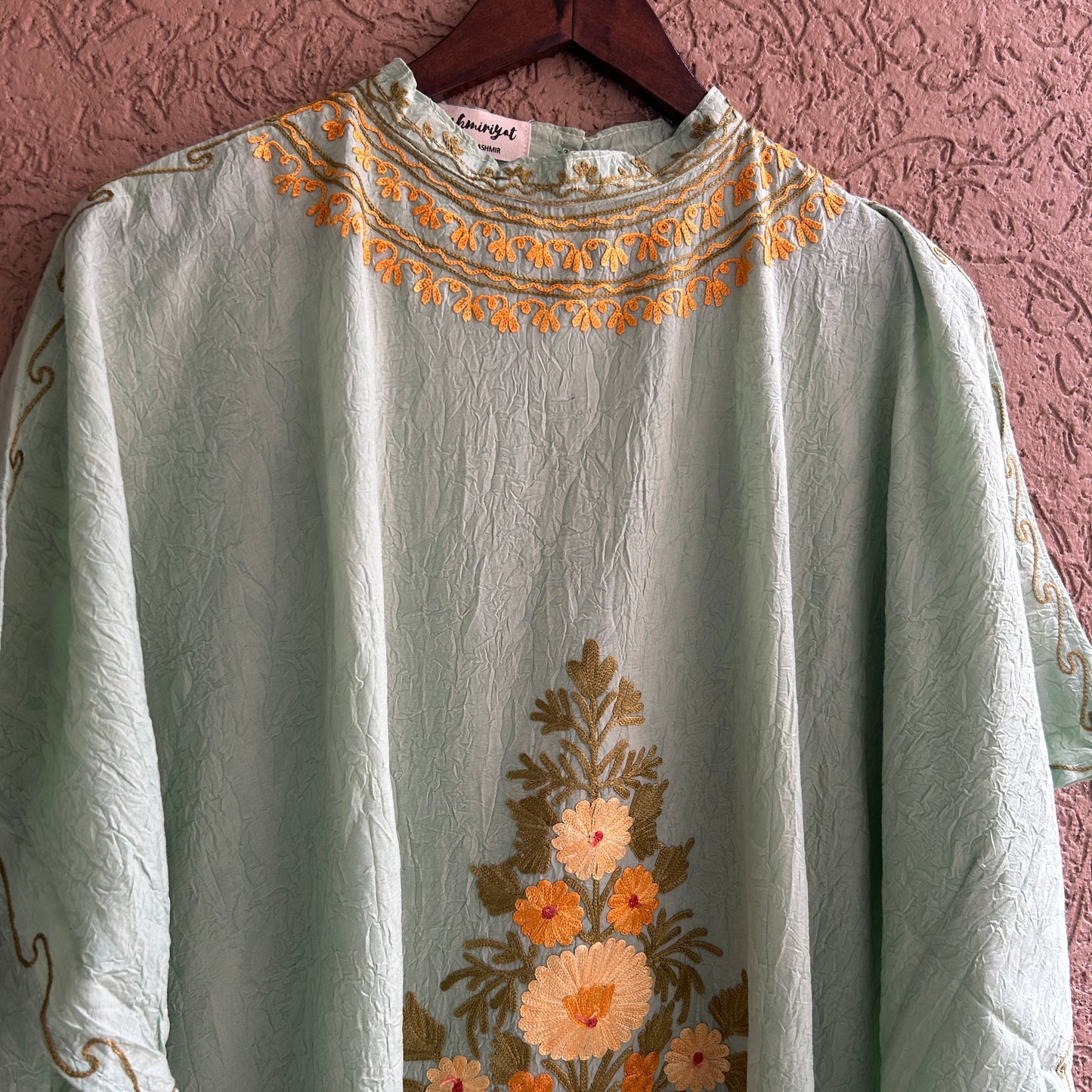 Green Cotton Kaftan with Collar