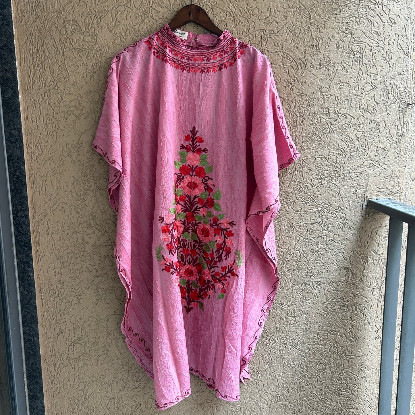 Pink Cotton Kaftan with Collar