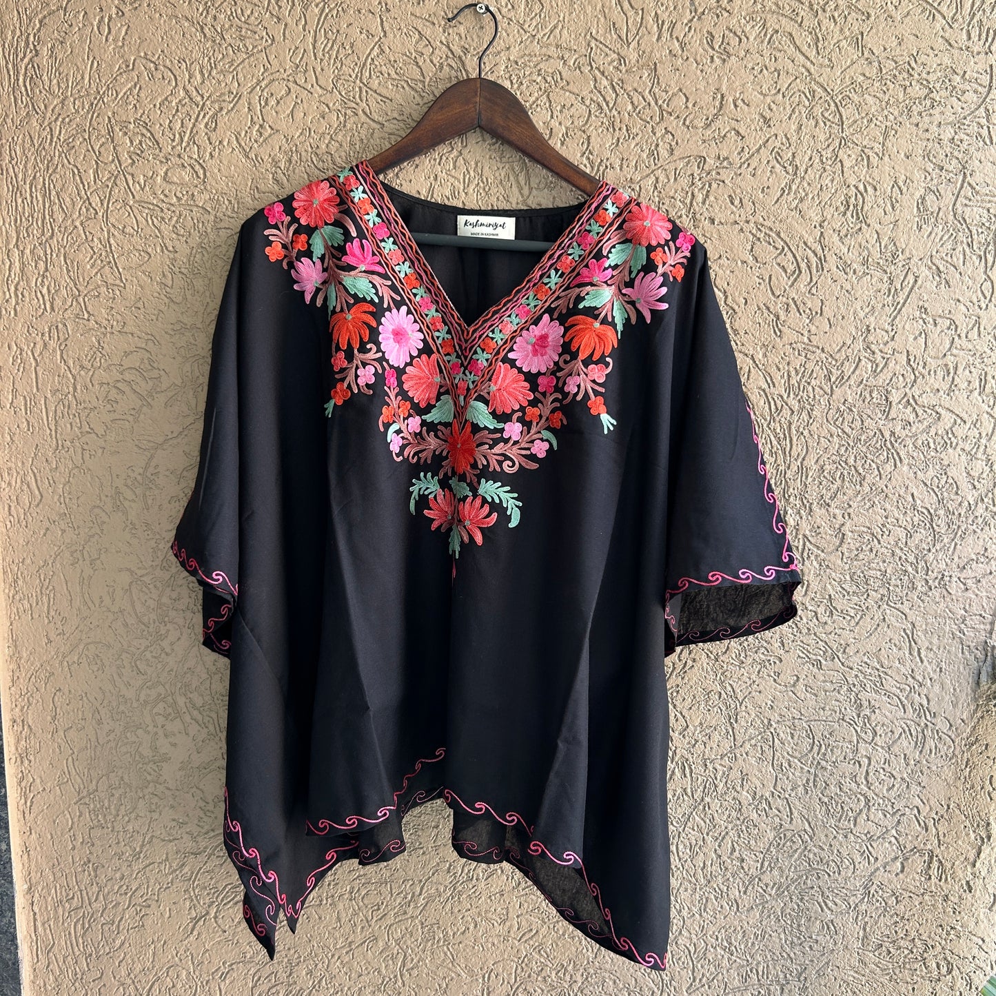 Black Floral Cotton Kaftan Top