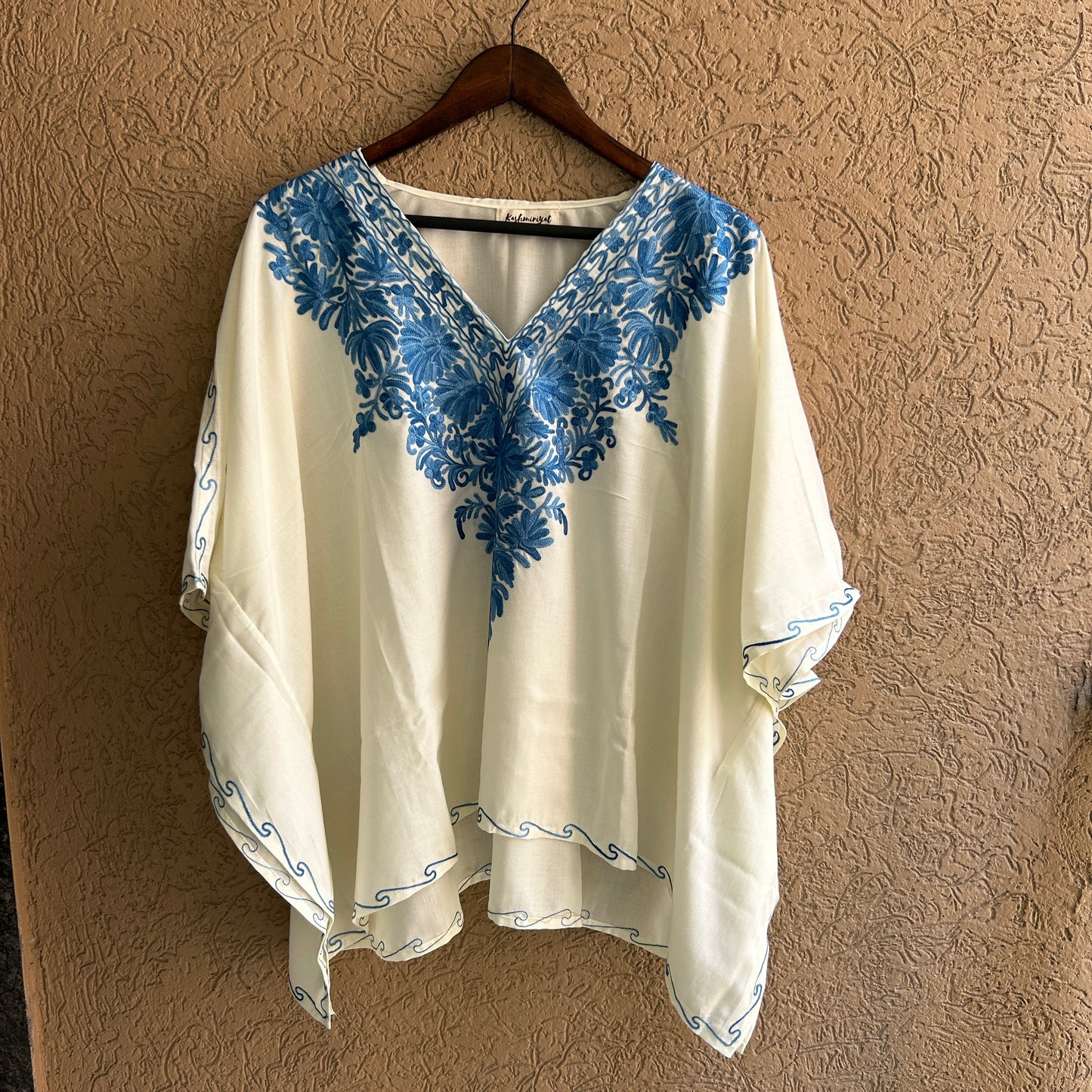 White and Blue Cotton Kaftan Top