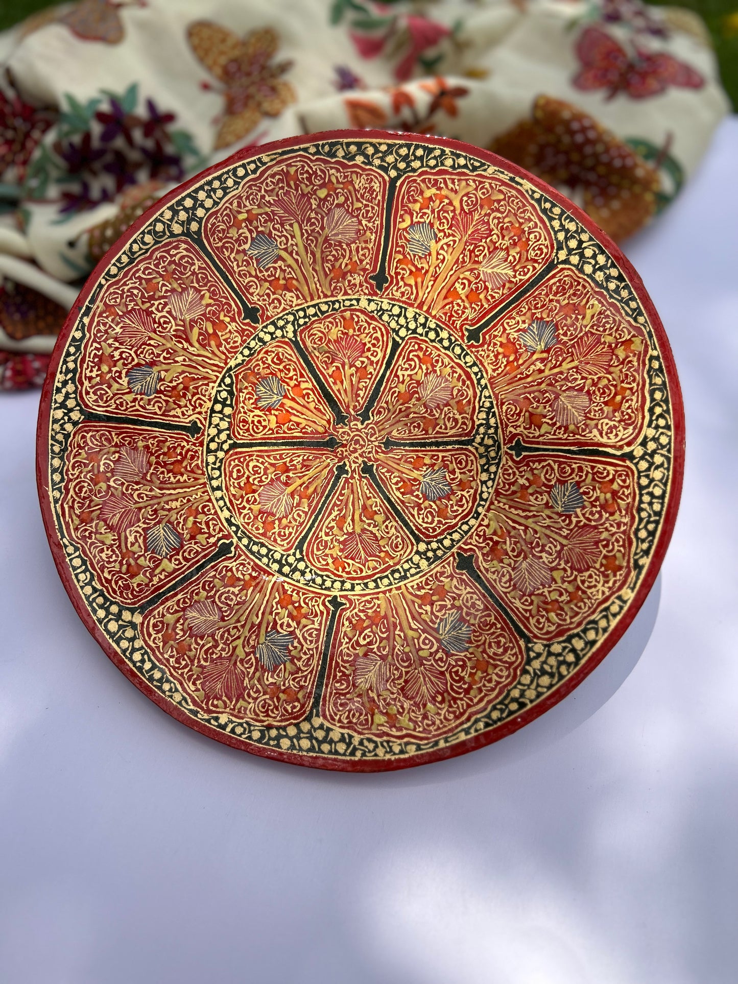 Papier Mache Wall Plates Red Gold