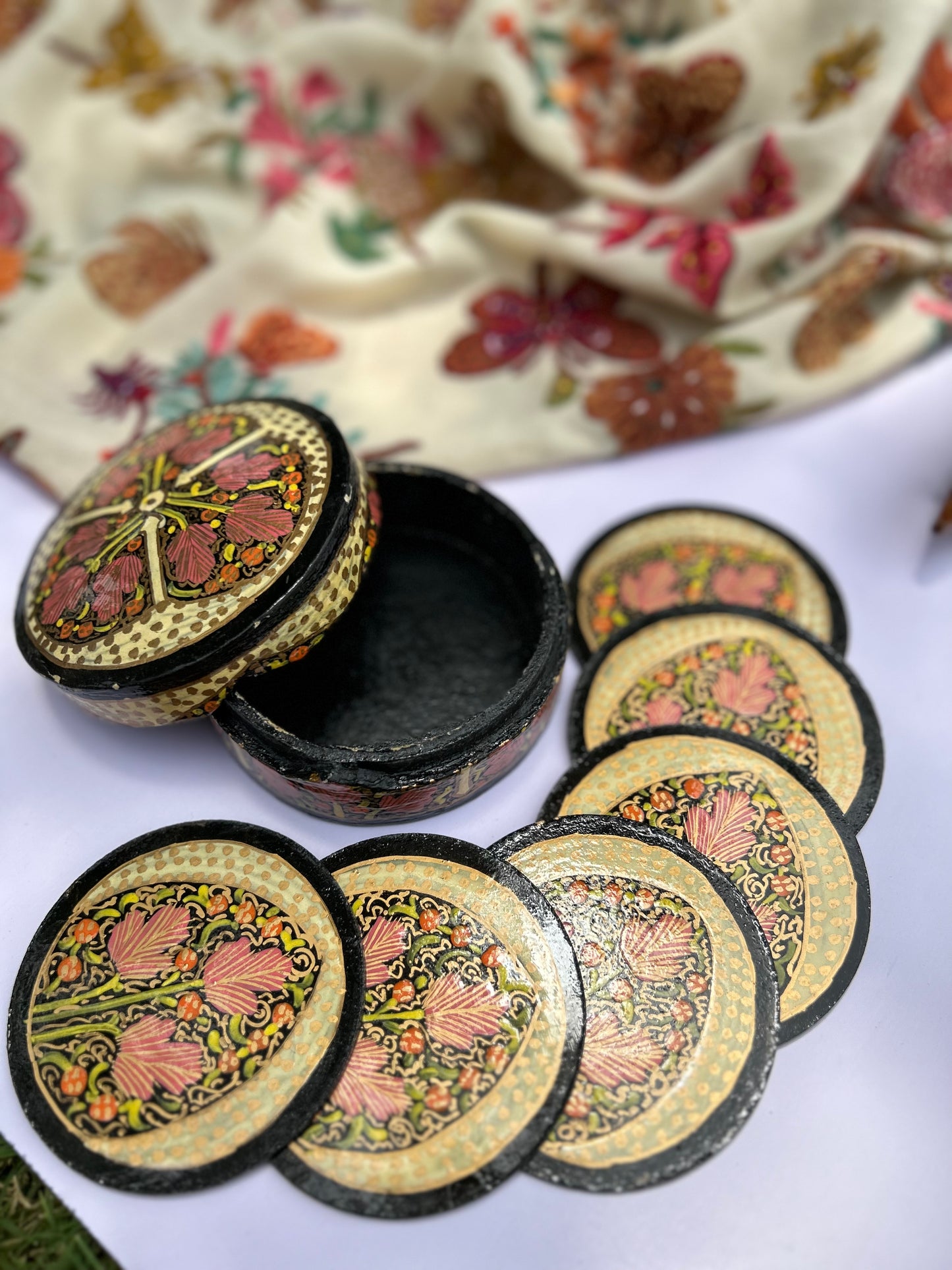 Pink Papier Mache Coasters (Set of 6)