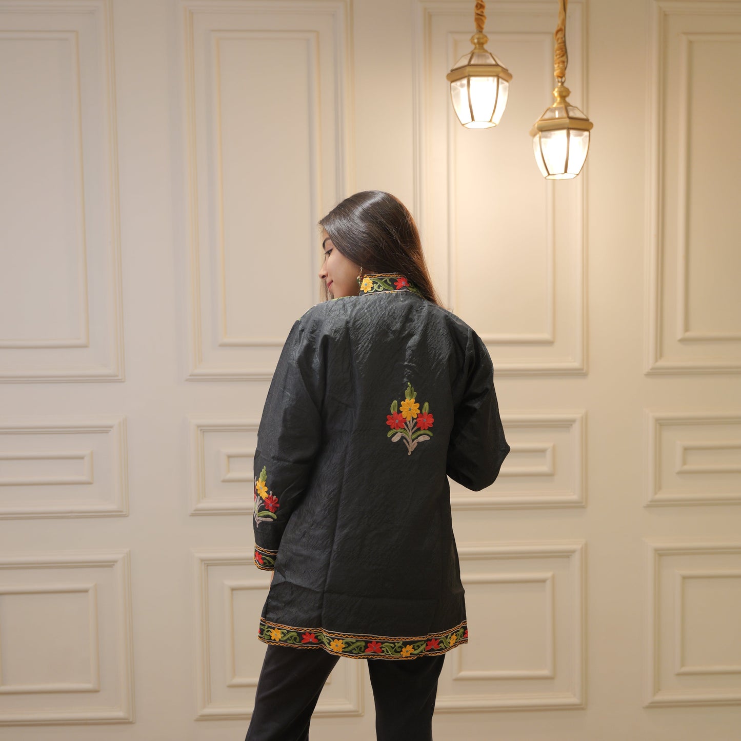 Black Floral Silk Jacket