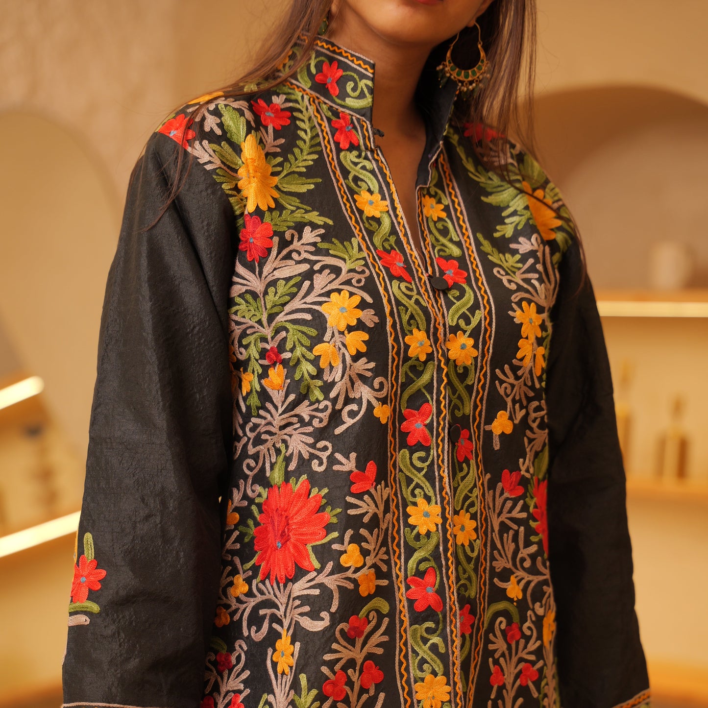 Black Floral Silk Jacket